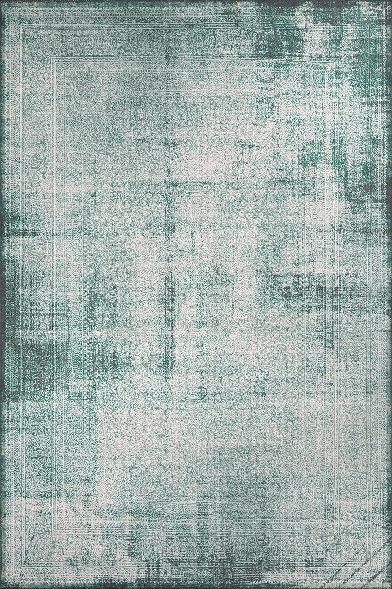 Vintage Cotton Area Rug - Washable Non Slip Green Soft Microfiber Rug for Living Room