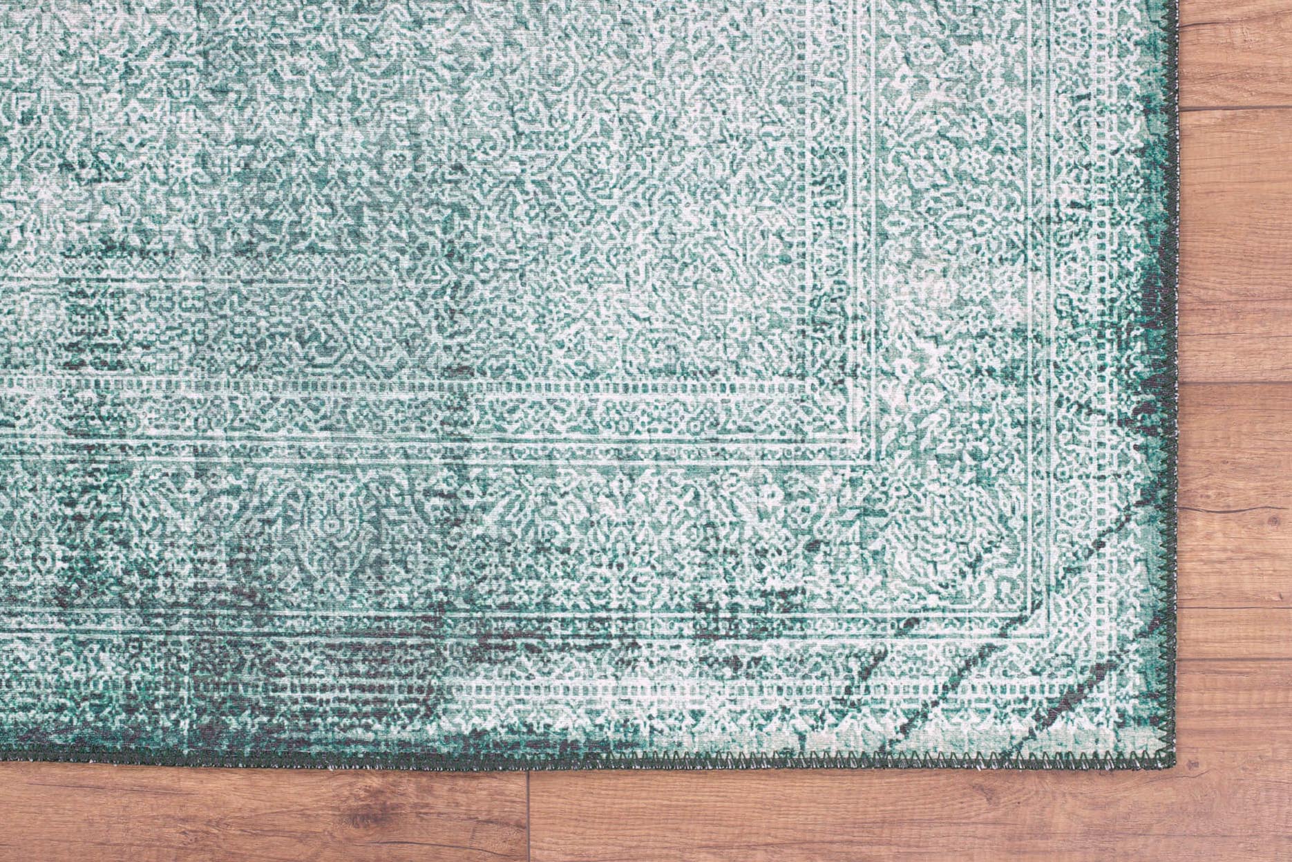 Vintage Cotton Area Rug - Washable Non Slip Green Soft Microfiber Rug for Living Room