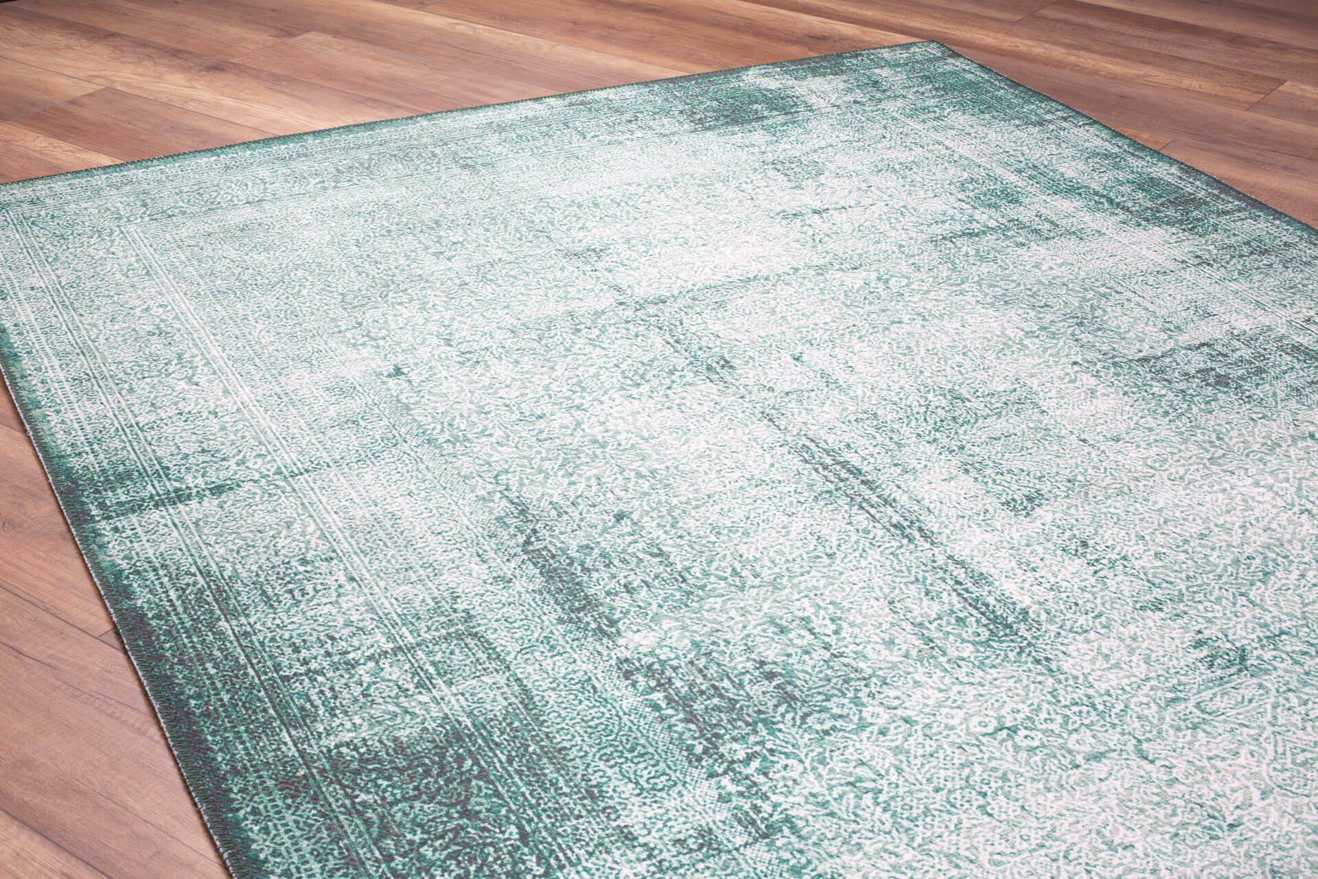 Vintage Cotton Area Rug - Washable Non Slip Green Soft Microfiber Rug for Living Room