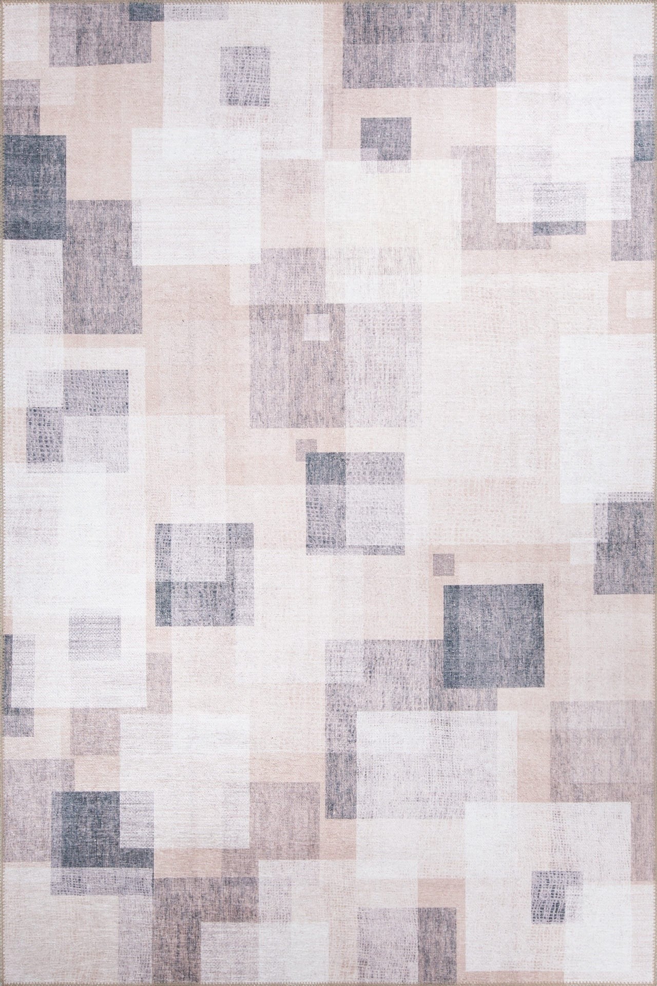 Beige Geometric Area Rug – Washable Non Slip Cotton Microfiber Floor Rug