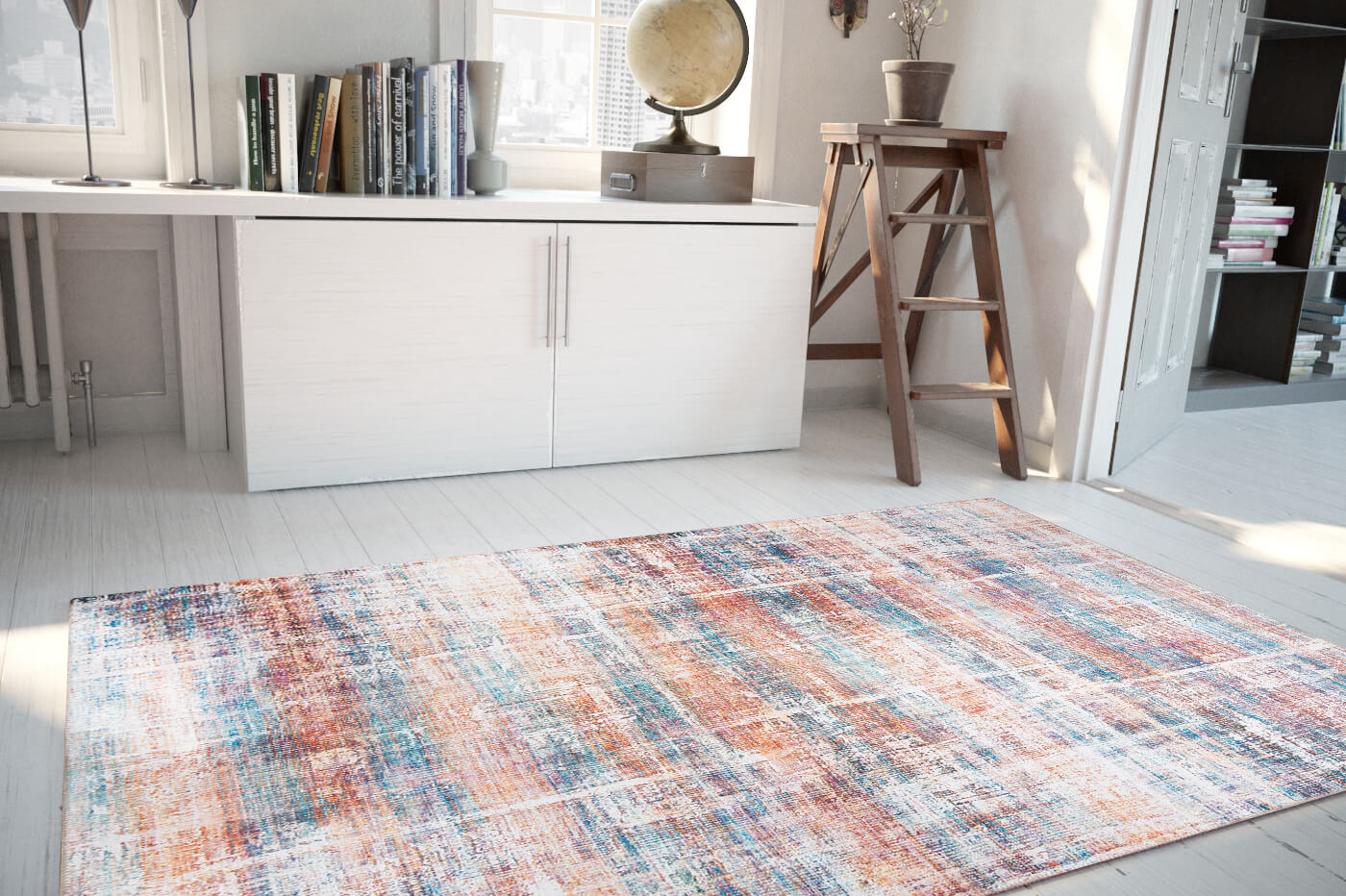 Modern Digital Print Rug - Red Cotton Area Rug | Washable Non Slip Soft Microfiber