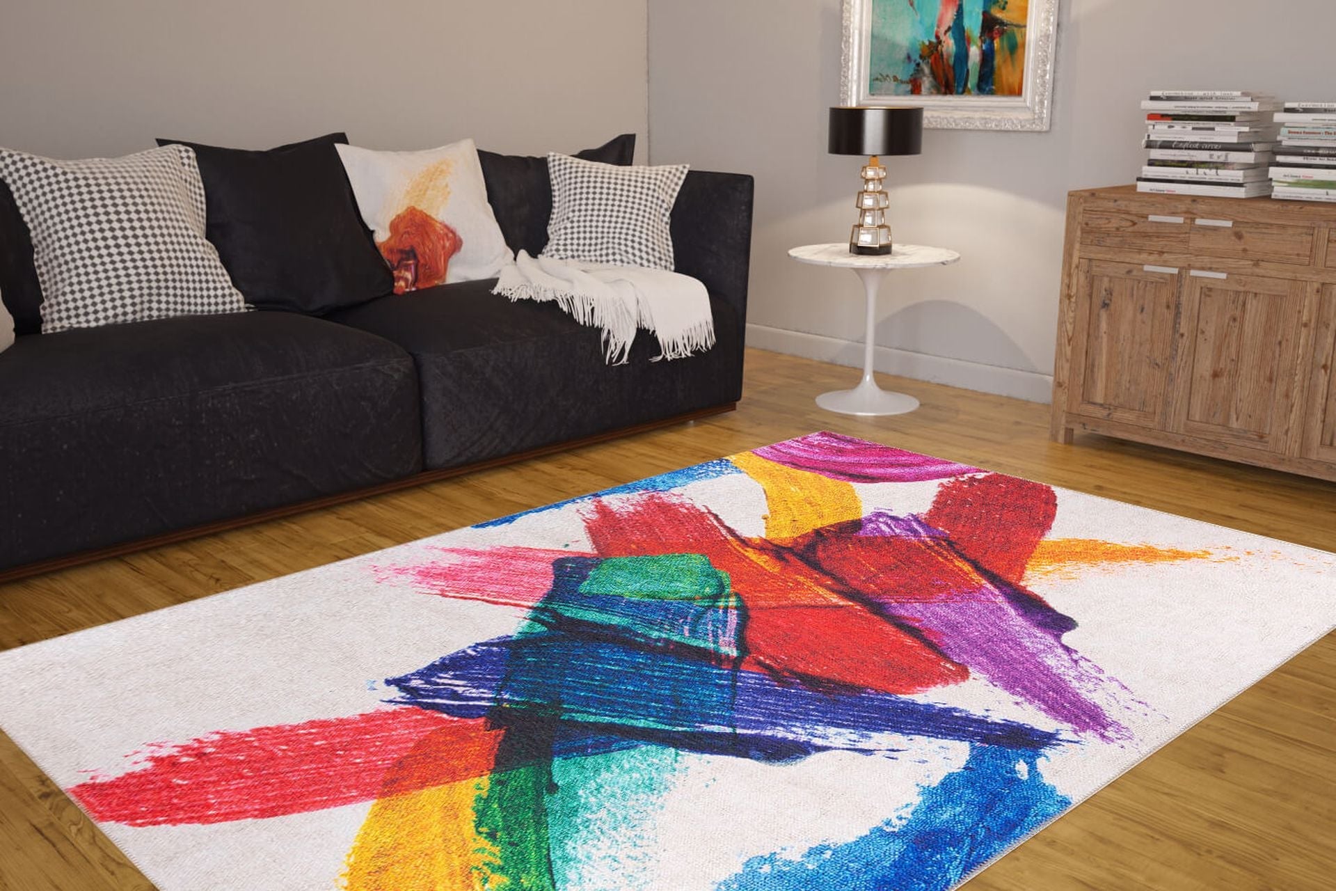 Modern Cotton Area Rug - Washable Non Slip Red Area Carpet with Soft Microfiber