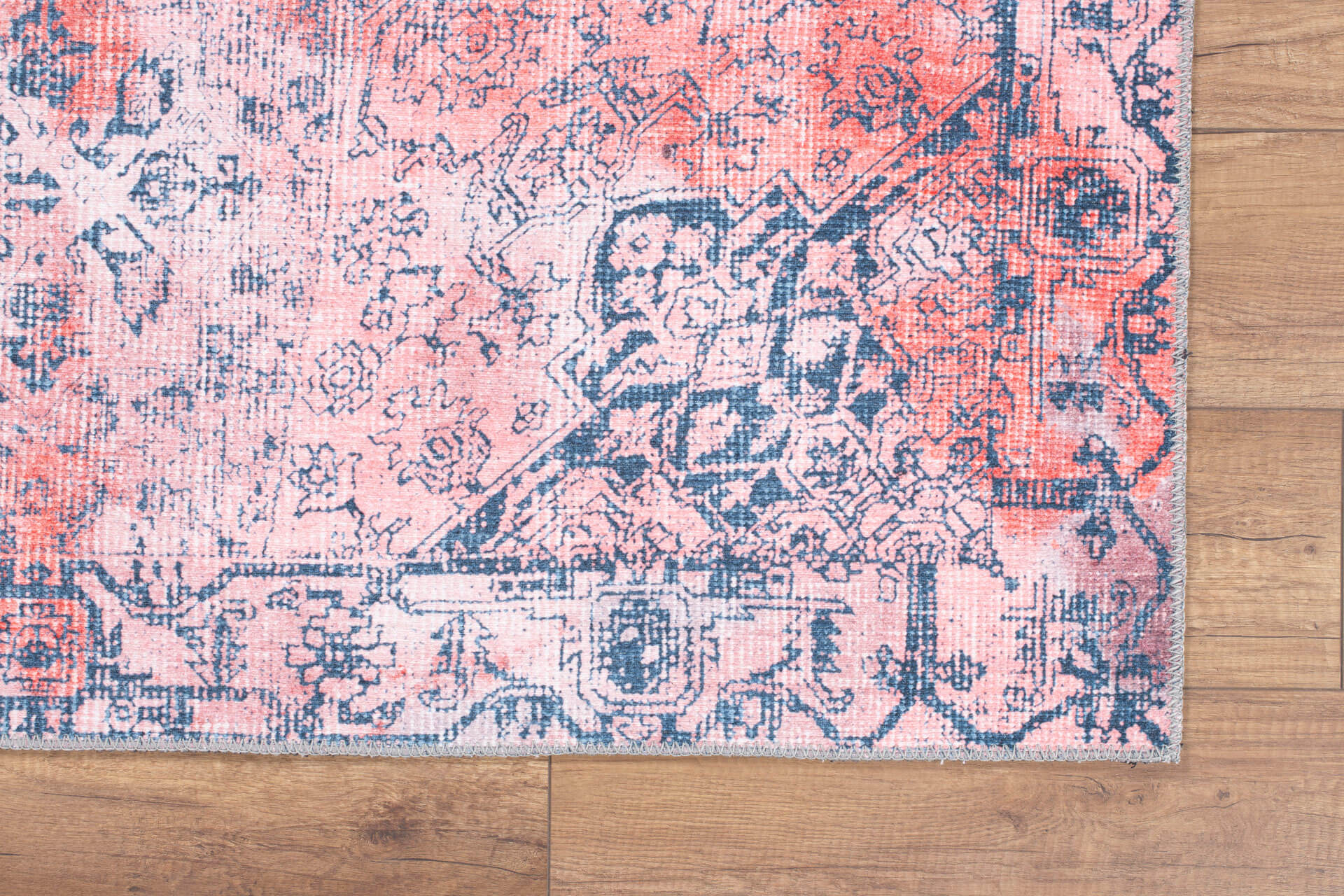 Pink Ethnic Area Rug - Washable Non Slip Cotton Area Rug with Soft Microfiber