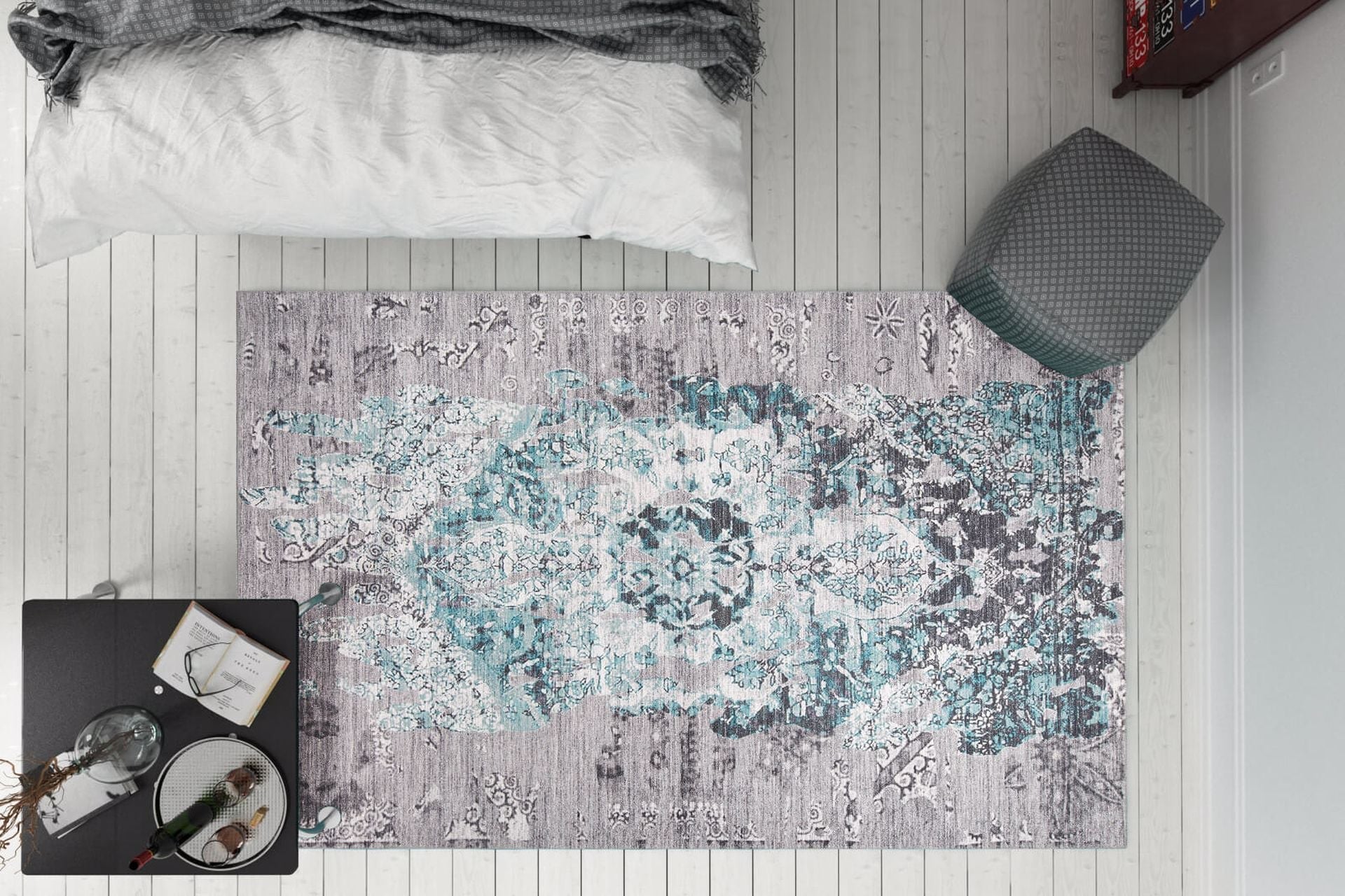 Ethnic Cotton Area Rug - Washable Non Slip Green Soft Microfiber Rug for Living Room