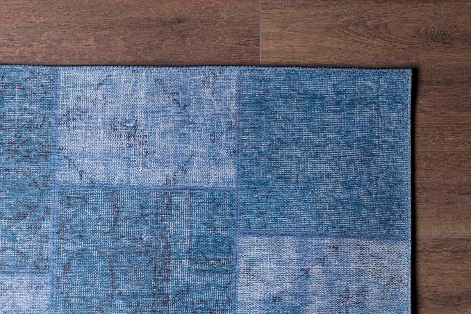 Blue Patchwork Area Rug - Washable Non Slip Cotton Microfiber Carpet for Living Room