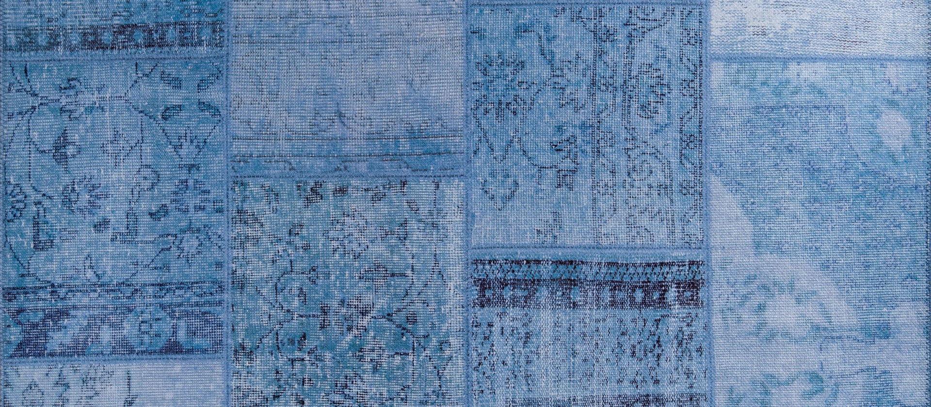 Blue Patchwork Area Rug - Washable Non Slip Cotton Microfiber Carpet for Living Room
