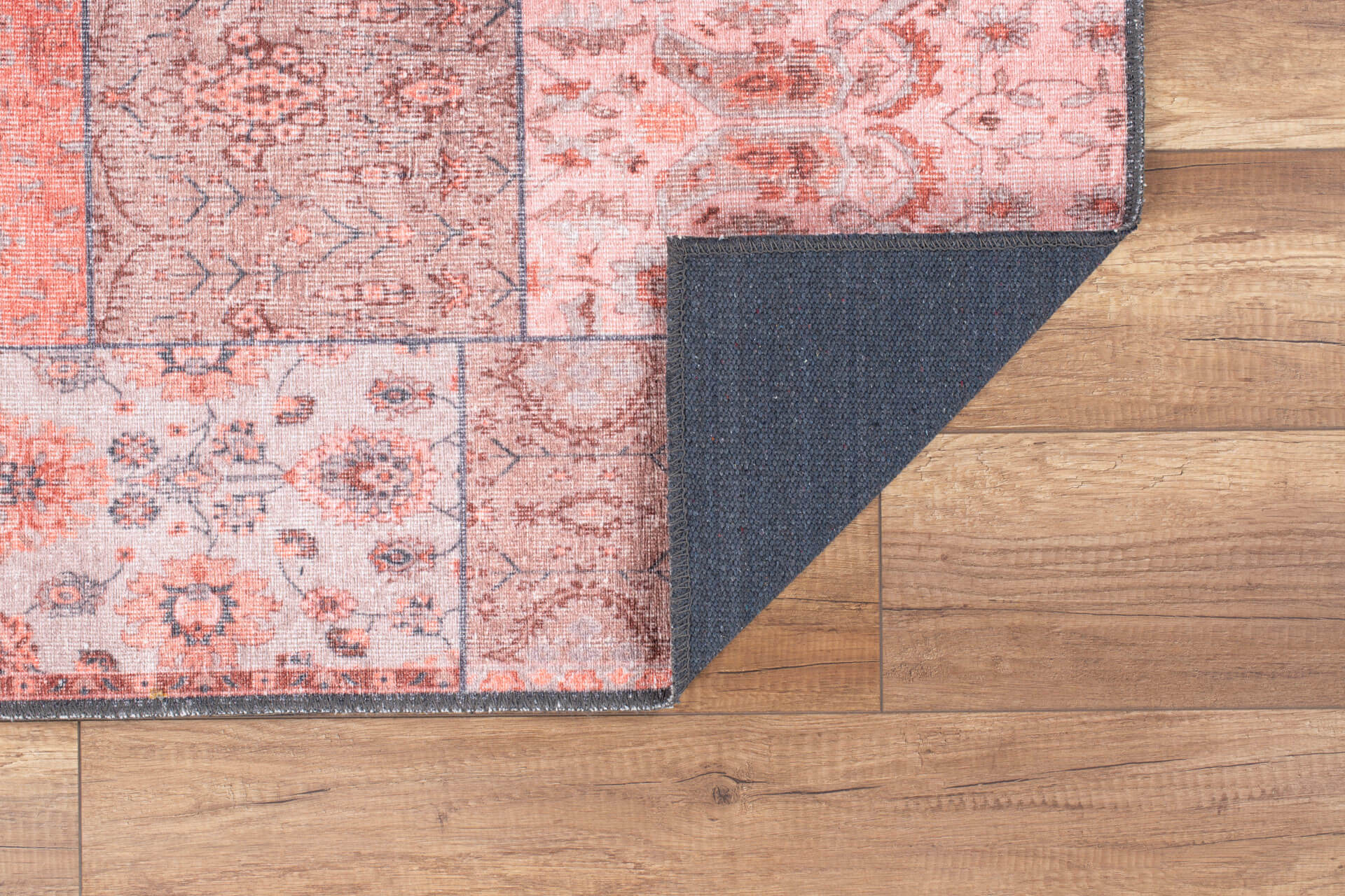 Pink Patchwork Area Rug - Washable Non Slip Cotton Microfiber Carpet for Living Room