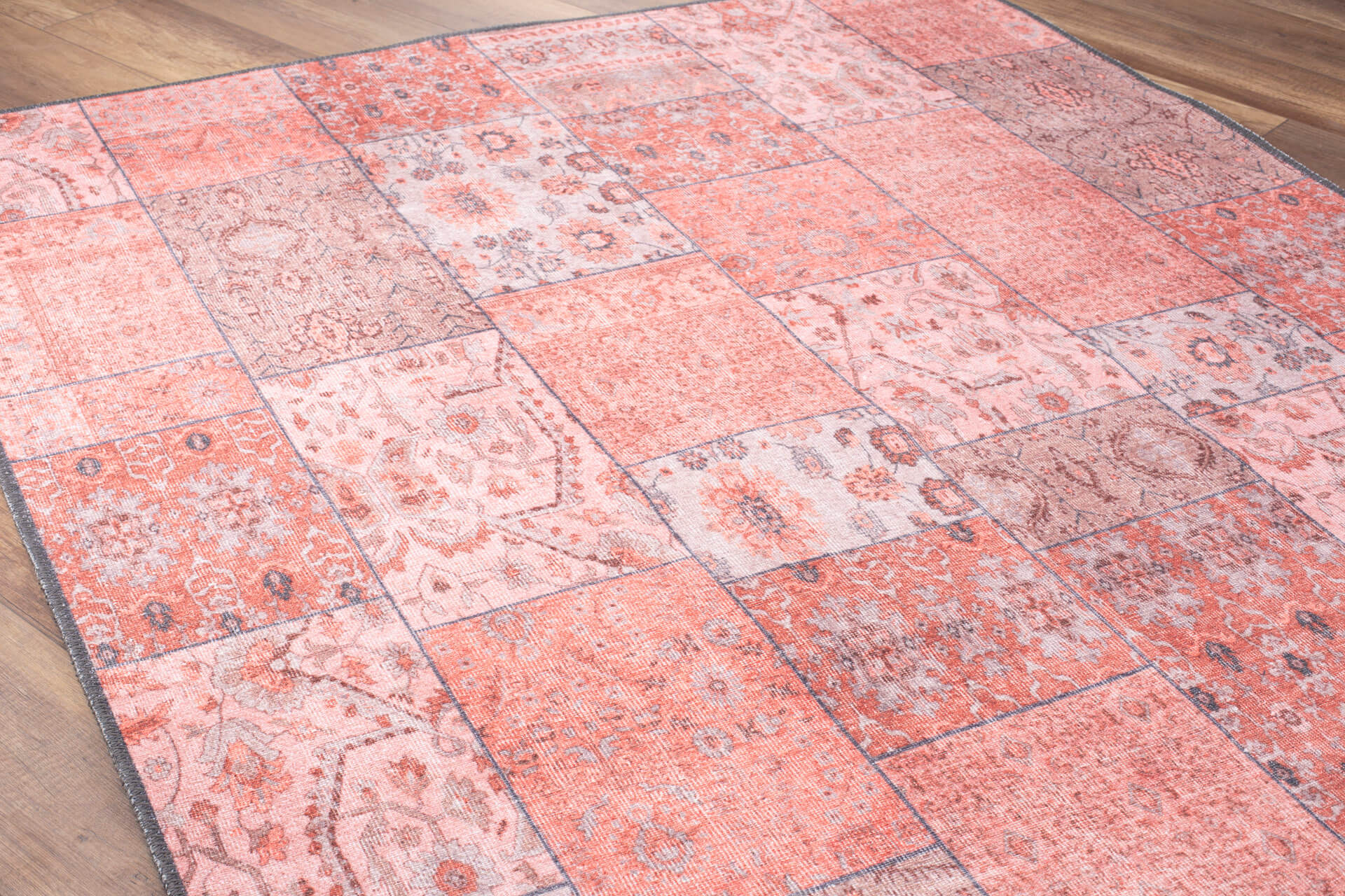 Pink Patchwork Area Rug - Washable Non Slip Cotton Microfiber Carpet for Living Room