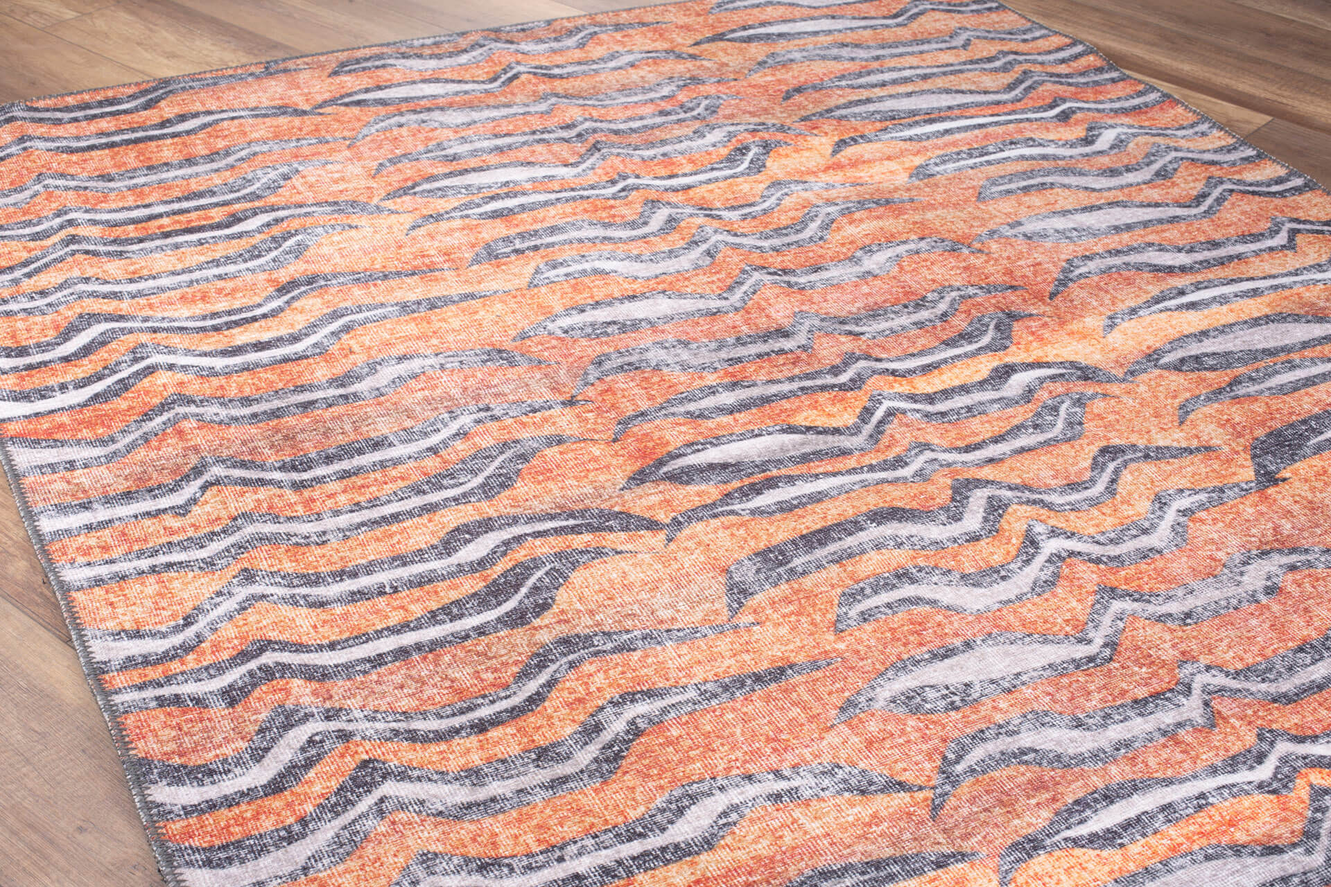 Orange Striped Area Rug - Washable Non Slip Cotton Area Rug with Soft Microfiber