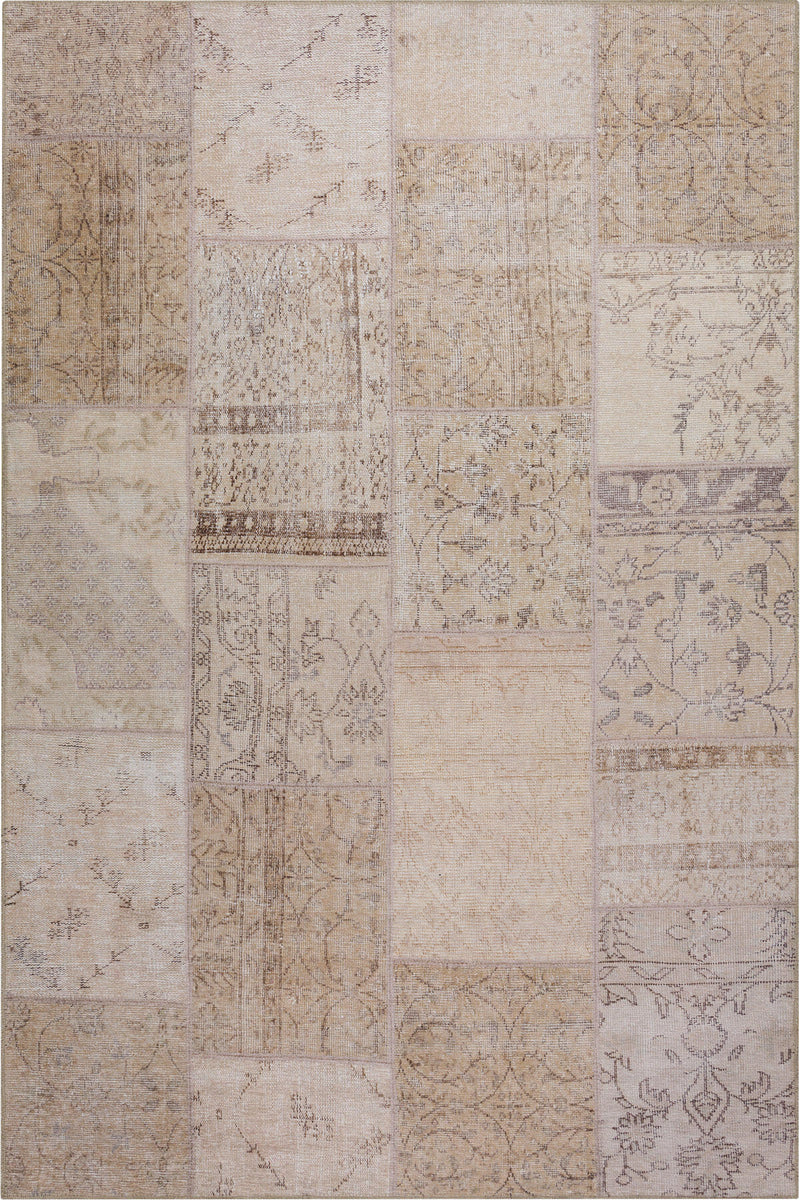 Beige Patchwork Area Rug – Washable Non Slip Cotton Floor Mat for Living Room