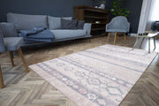 Ethnic Cotton Area Rug - Beige Patterned Soft Microfiber Washable Non Slip Rug