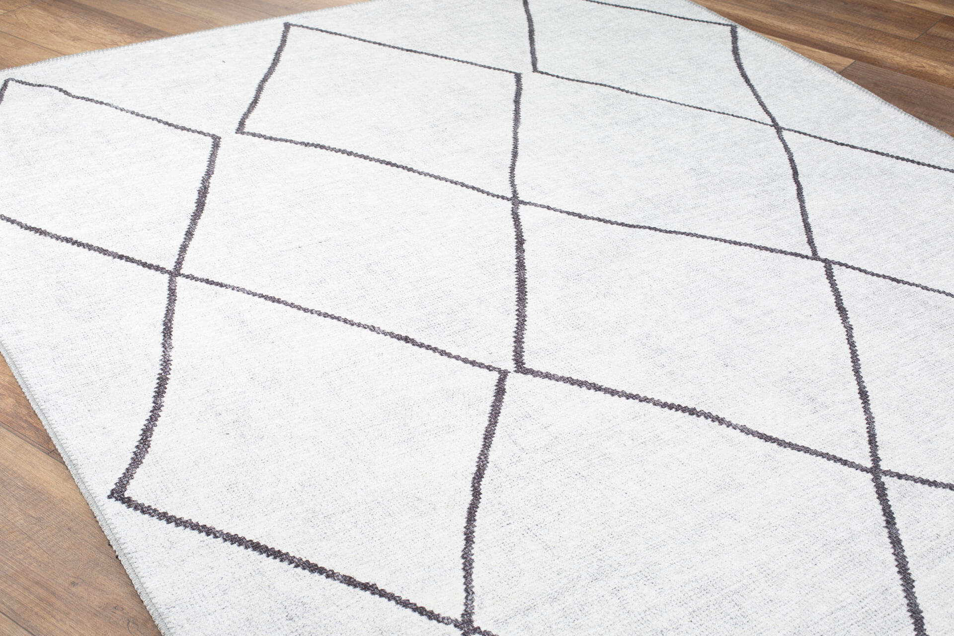 White Geometric Area Rug - Washable Non Slip Cotton Area Rug with Soft Microfiber