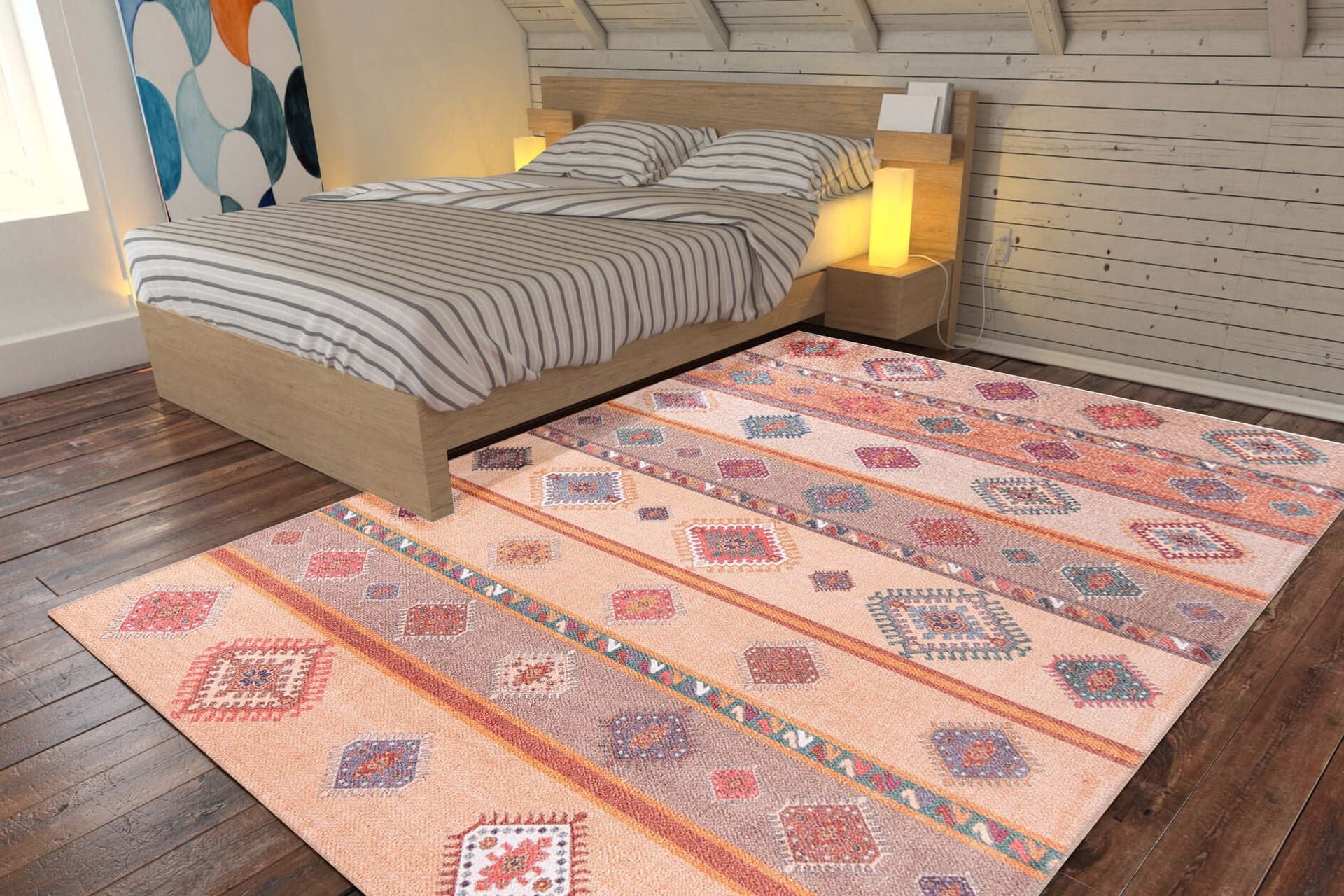 Champagne Pink Ethnic Cotton Digital Print Area Rug