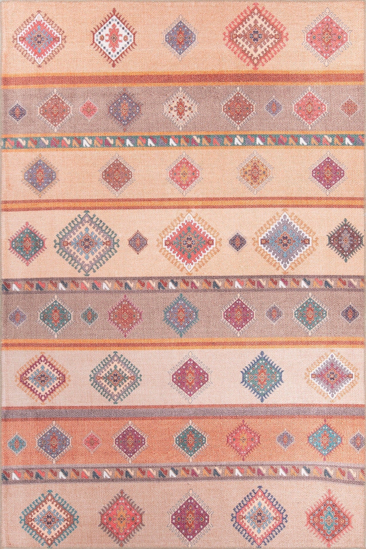 Champagne Pink Ethnic Cotton Digital Print Area Rug