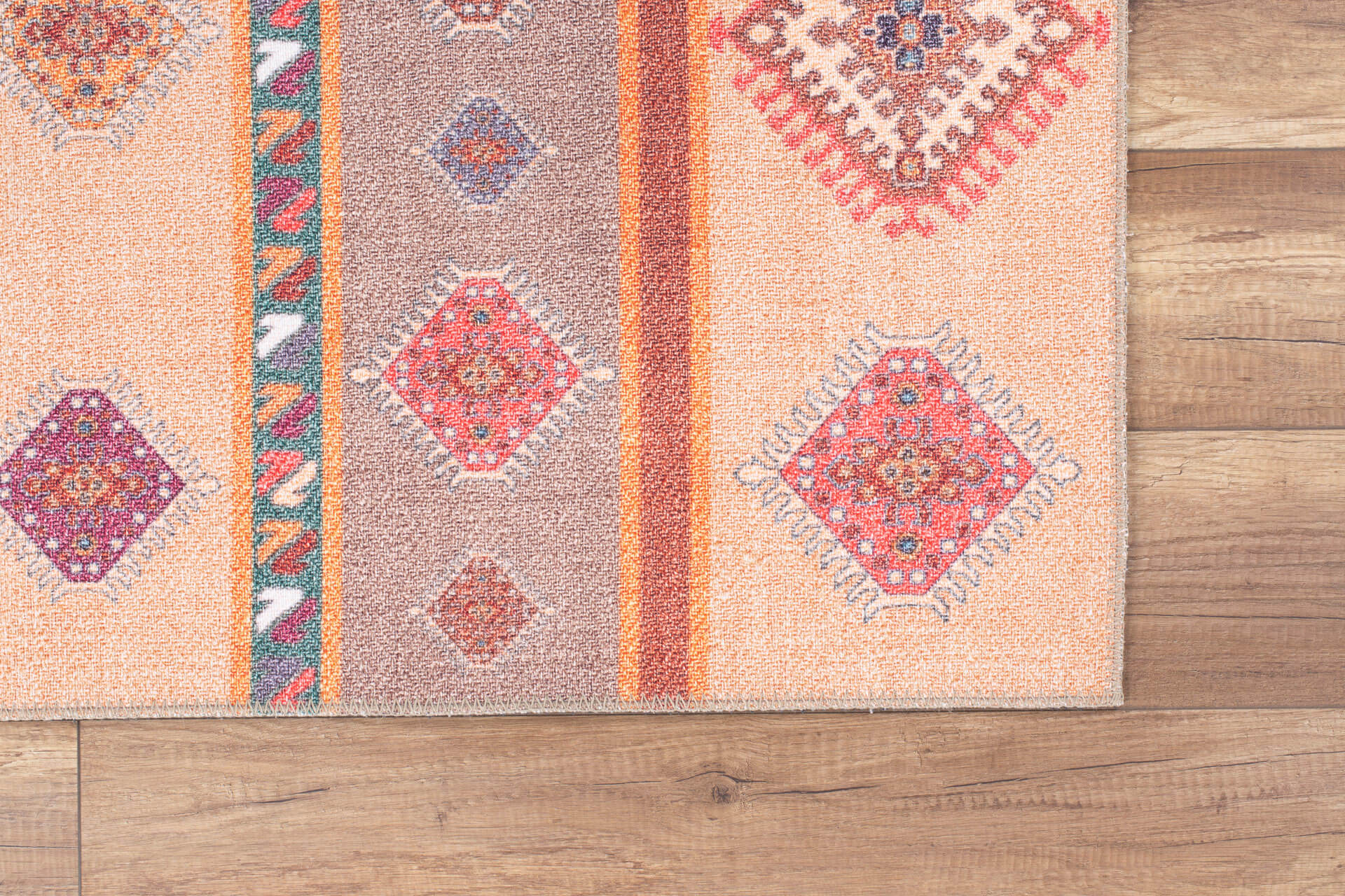 Champagne Pink Ethnic Cotton Digital Print Area Rug
