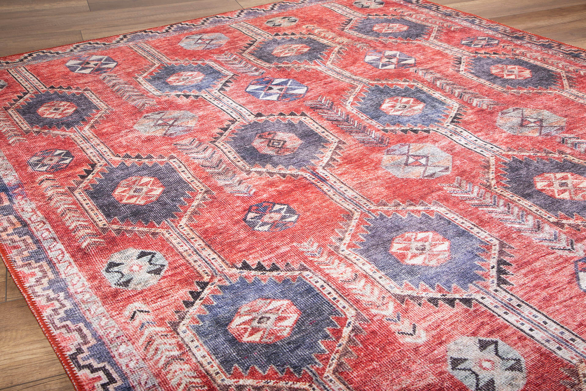 Red Tribal Area Rug - Washable Non Slip Cotton Floor Covering With Thick Woven Soft Microfiber