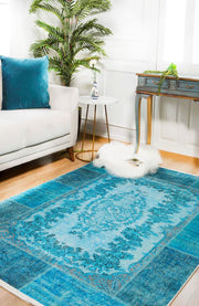 Blue Patchwork Area Rug – Digital Print Rug, Antibacterial & Non Slip Carpet