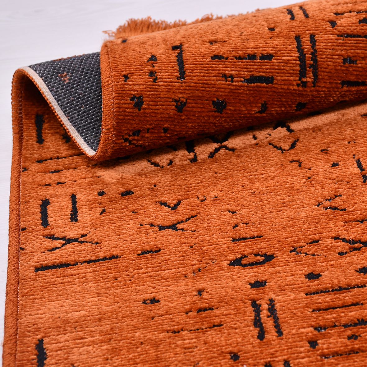 Orange Geometric Area Rug - Cotton Blend, Natural Latex, Non Slip Floor Mat