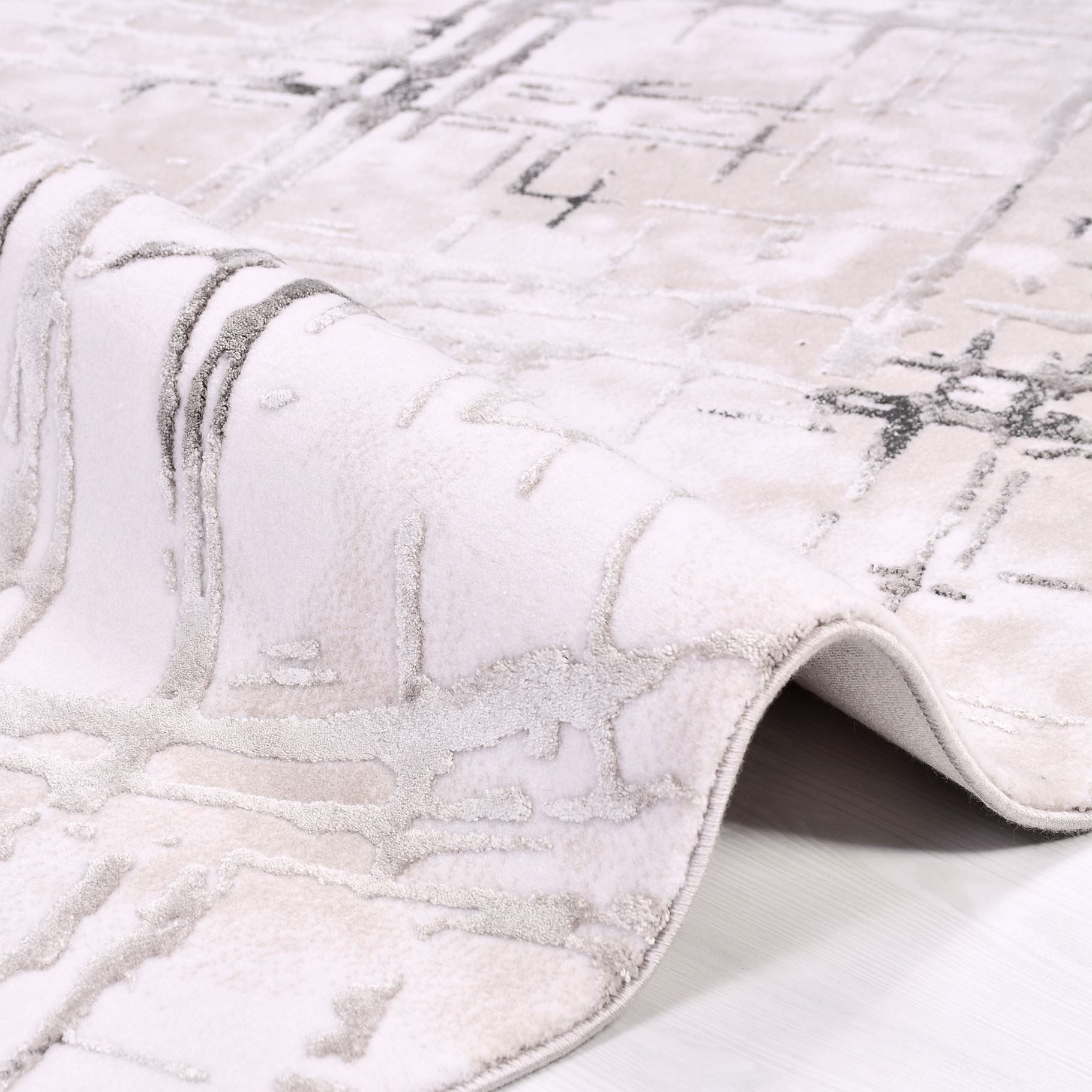 Grey Geometric Area Rug - Machine Made Cotton Base Rug with 12mm Pile Height