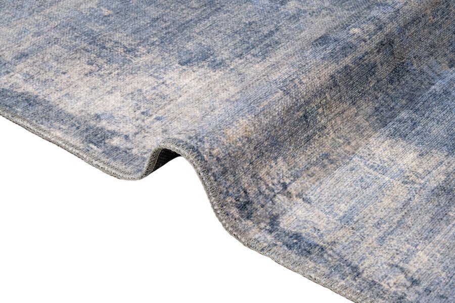 Blue Digital Print Rug - Washable Cotton Chenille Carpet for Living Room Decor
