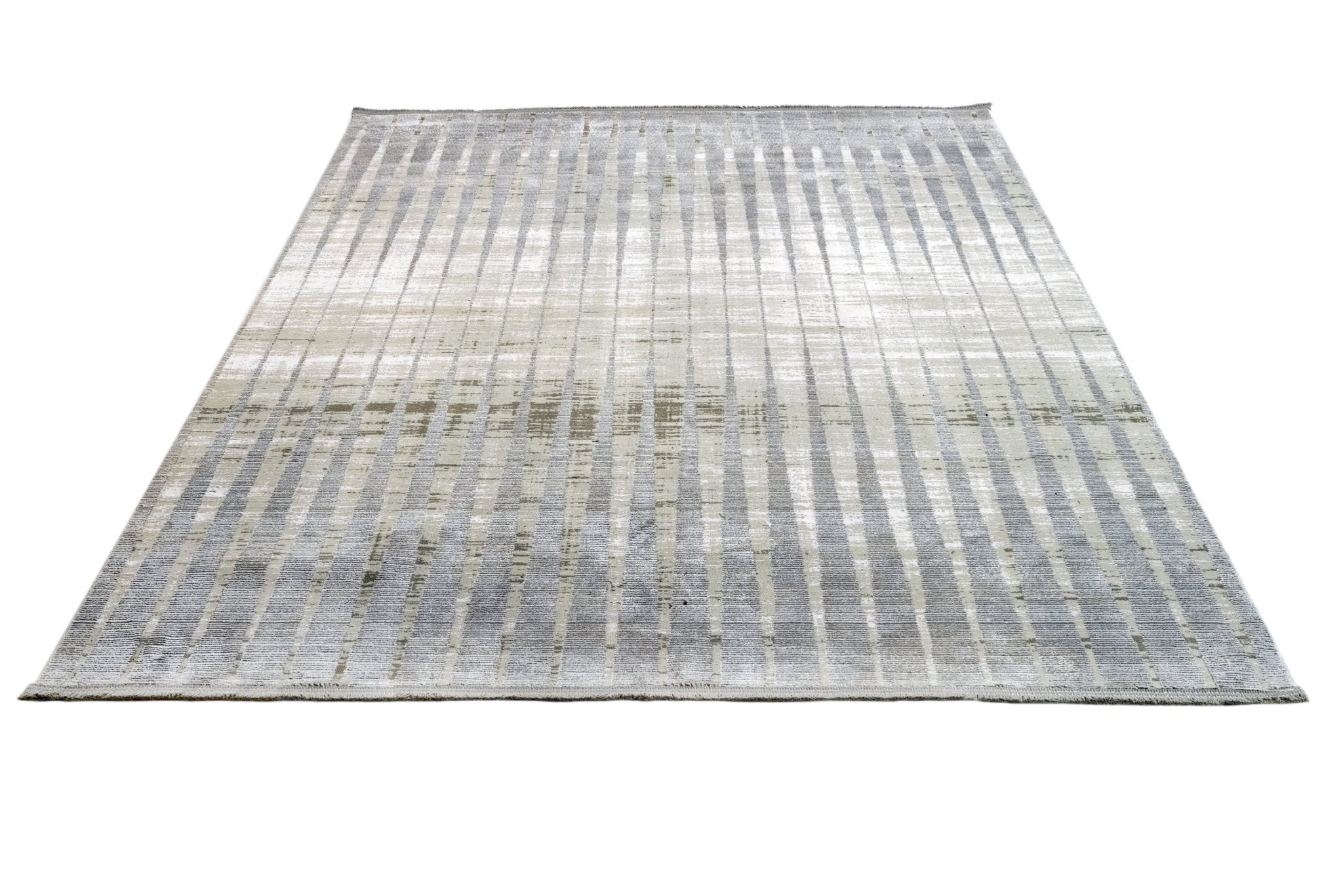 Cream Geometric Rug – Machine Made Viscose Area Rug With Fringed Edge