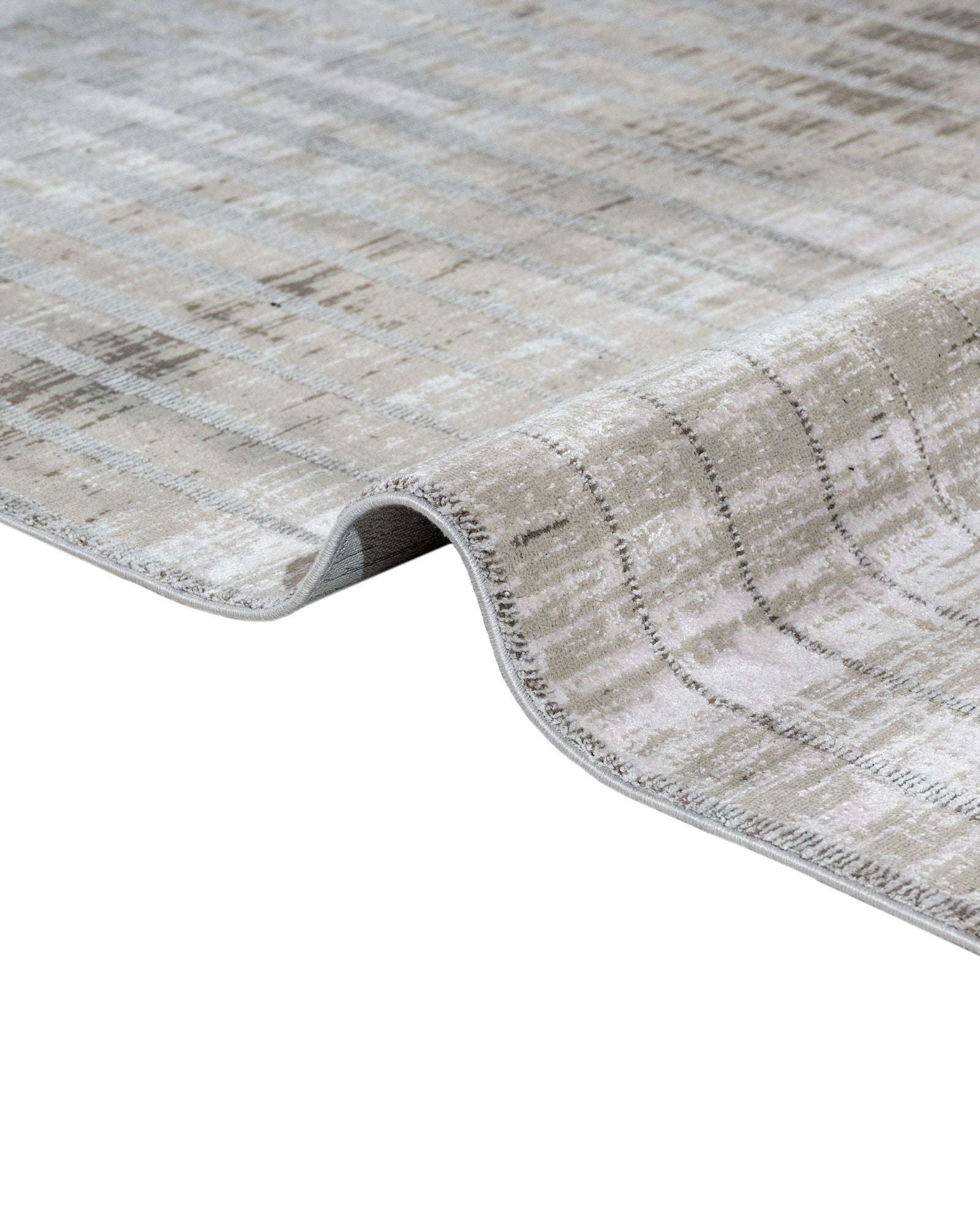 Cream Geometric Rug – Machine Made Viscose Area Rug With Fringed Edge