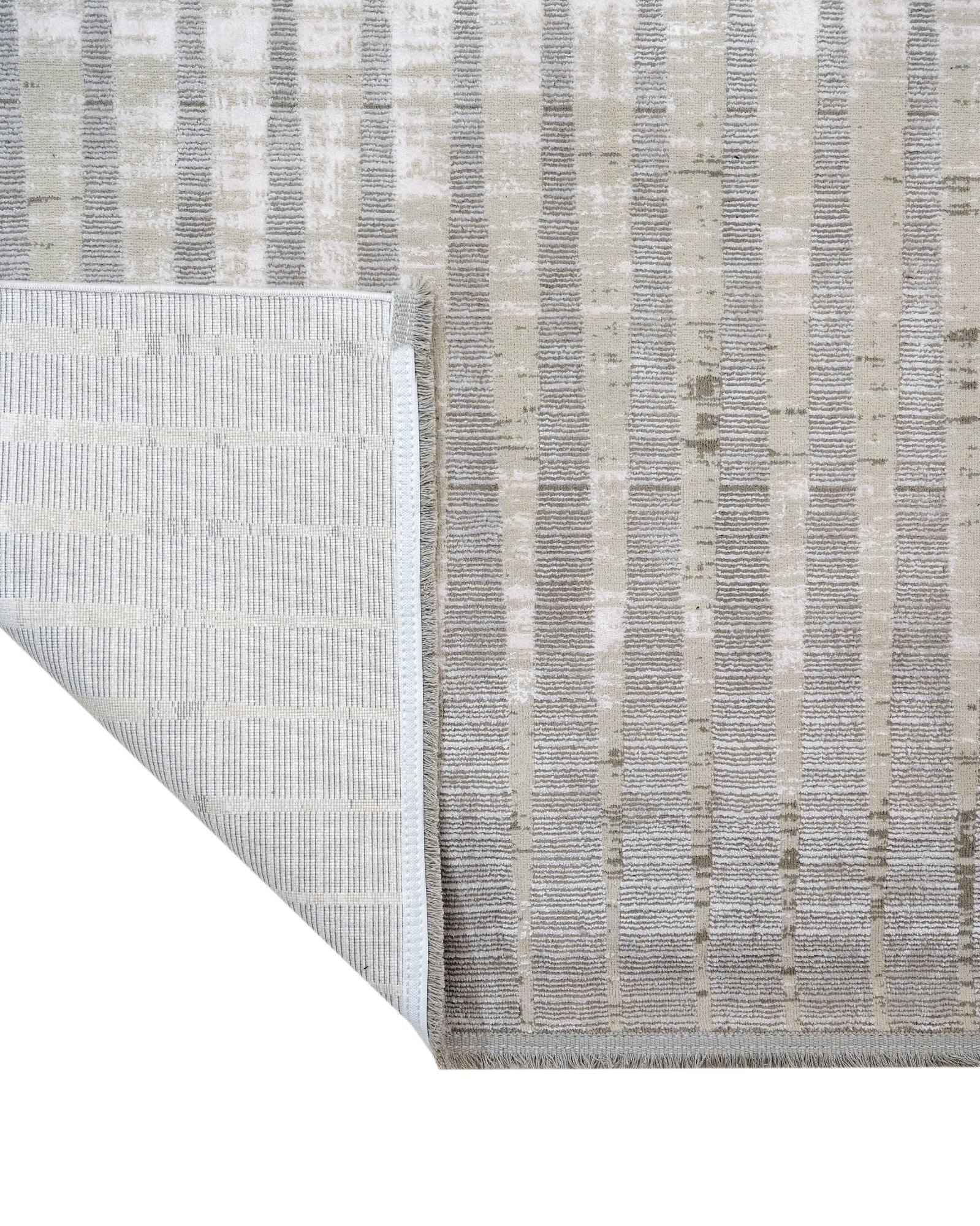 Cream Geometric Rug – Machine Made Viscose Area Rug With Fringed Edge
