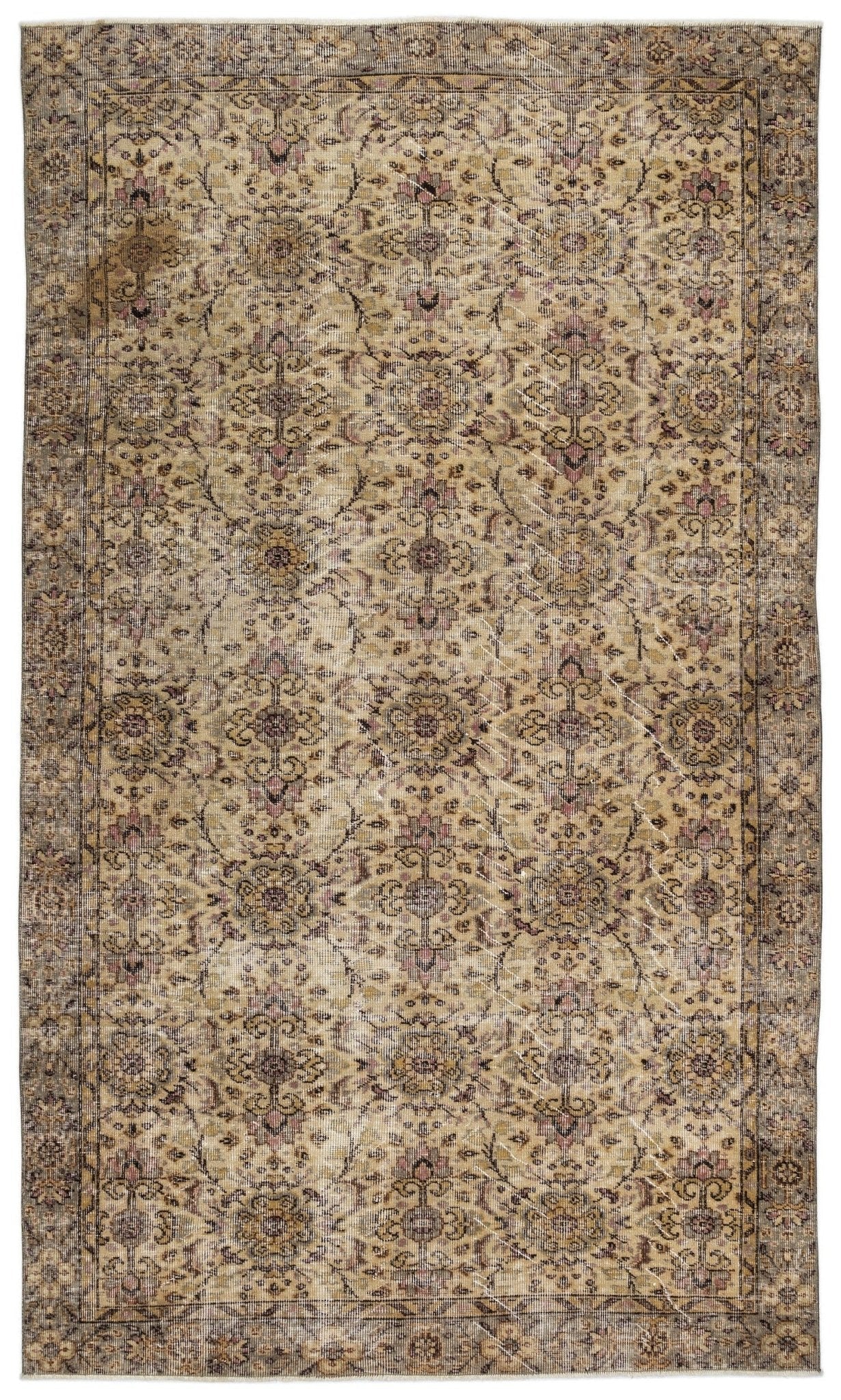 Atina 10383 Beige Vintage Wool Handmade Area Rug 5'5" x 8'11"