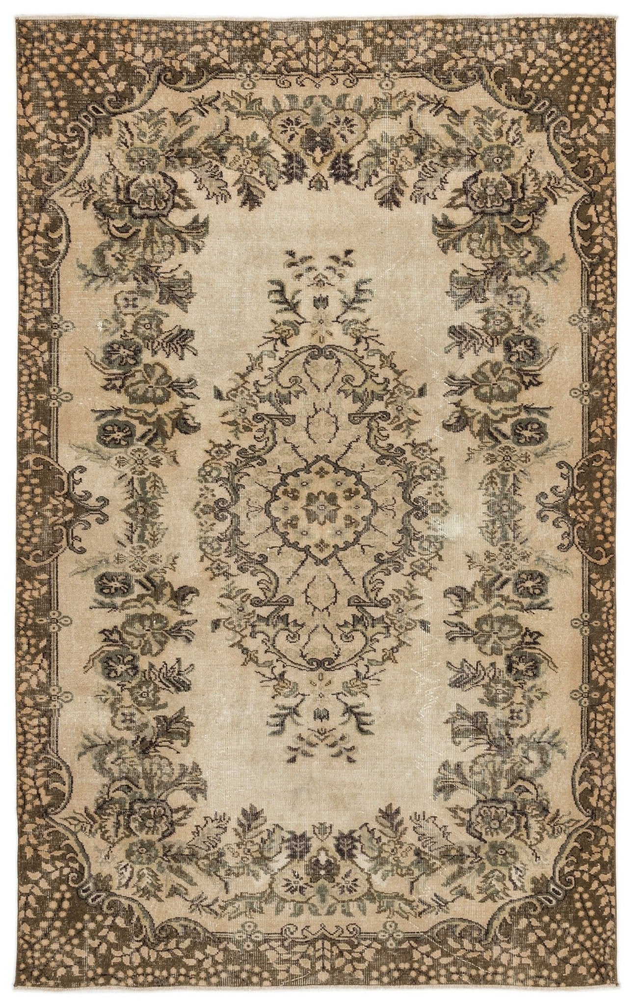 Atina 12795 Beige Vintage Wool Handmade Area Rug 5'7" x 9'1"
