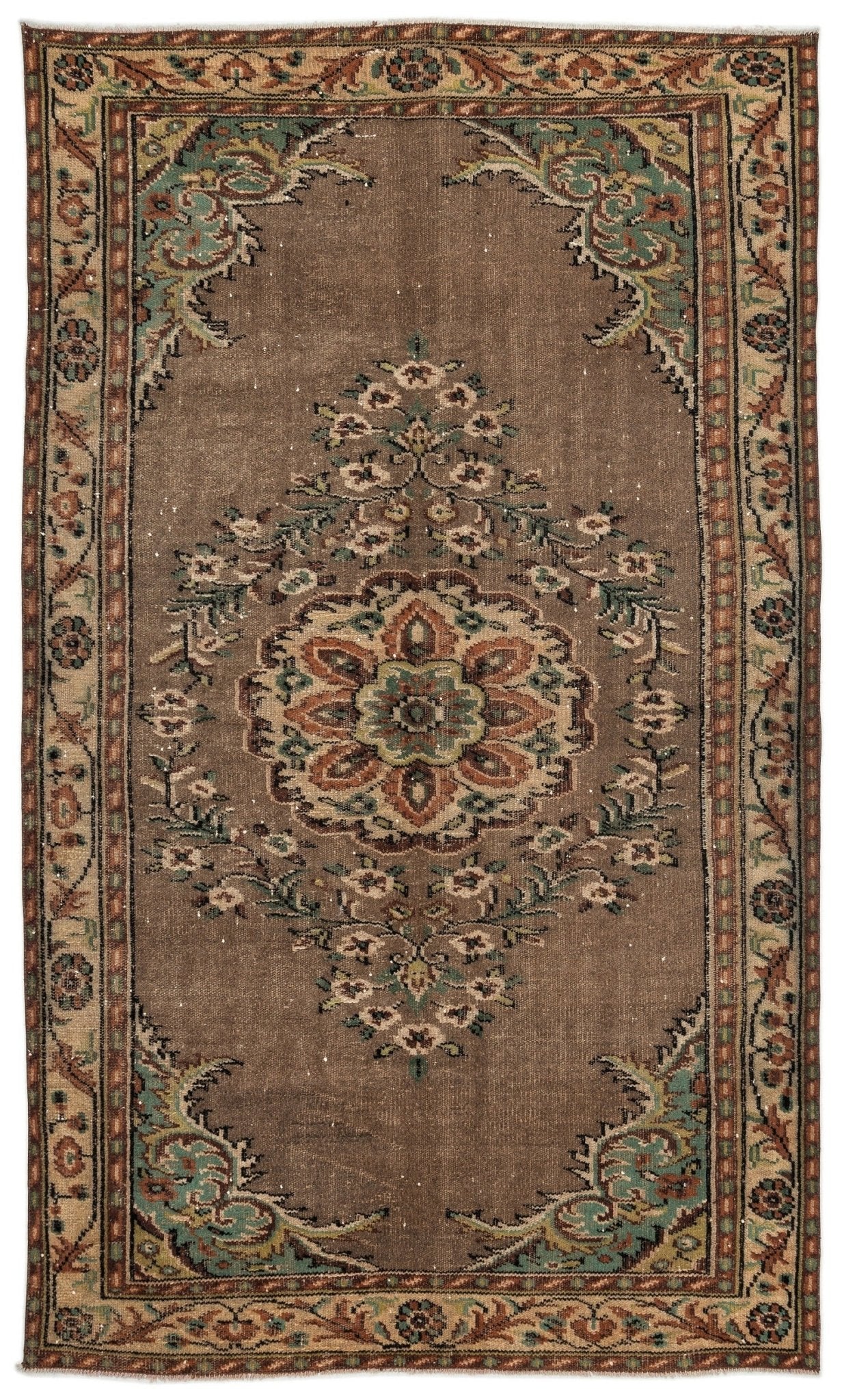 Atina 12800 Brown Vintage Wool Handmade Area Rug 5'6" x 9'3"