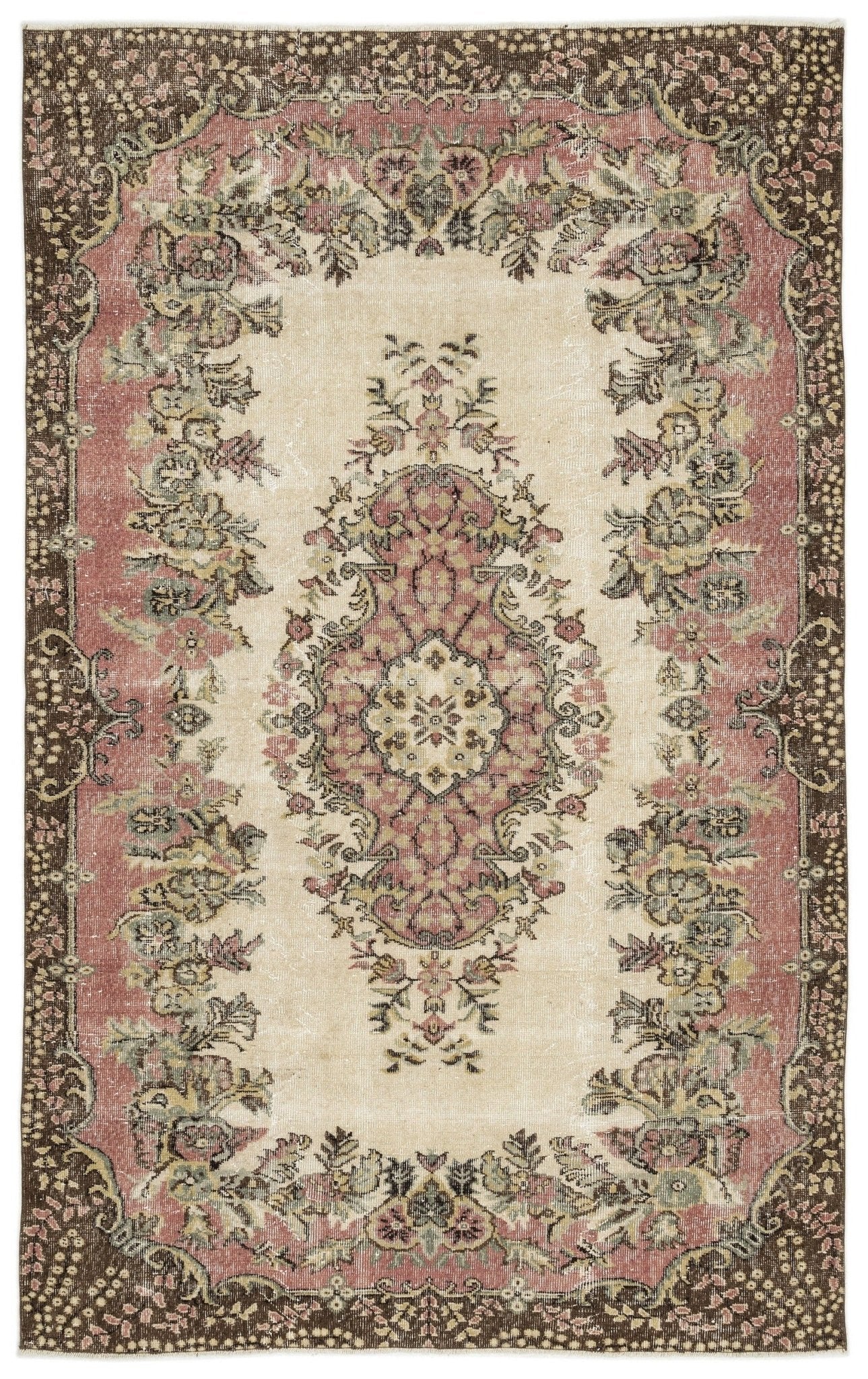 Atina 12867 Beige Vintage Wool Handmade Area Rug 6'2" x 7'9"
