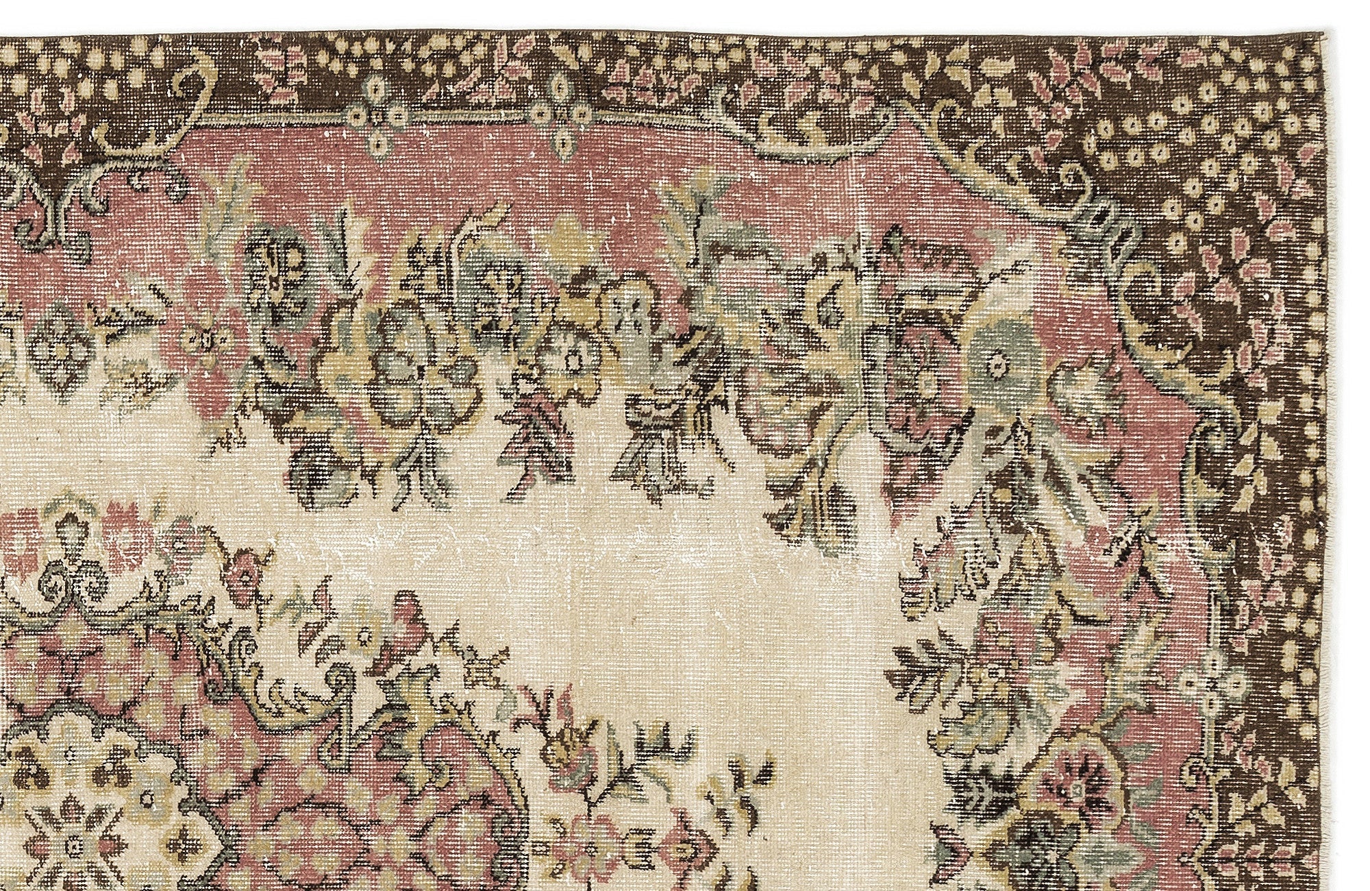 Atina 12867 Beige Vintage Wool Handmade Area Rug 6'2" x 7'9"