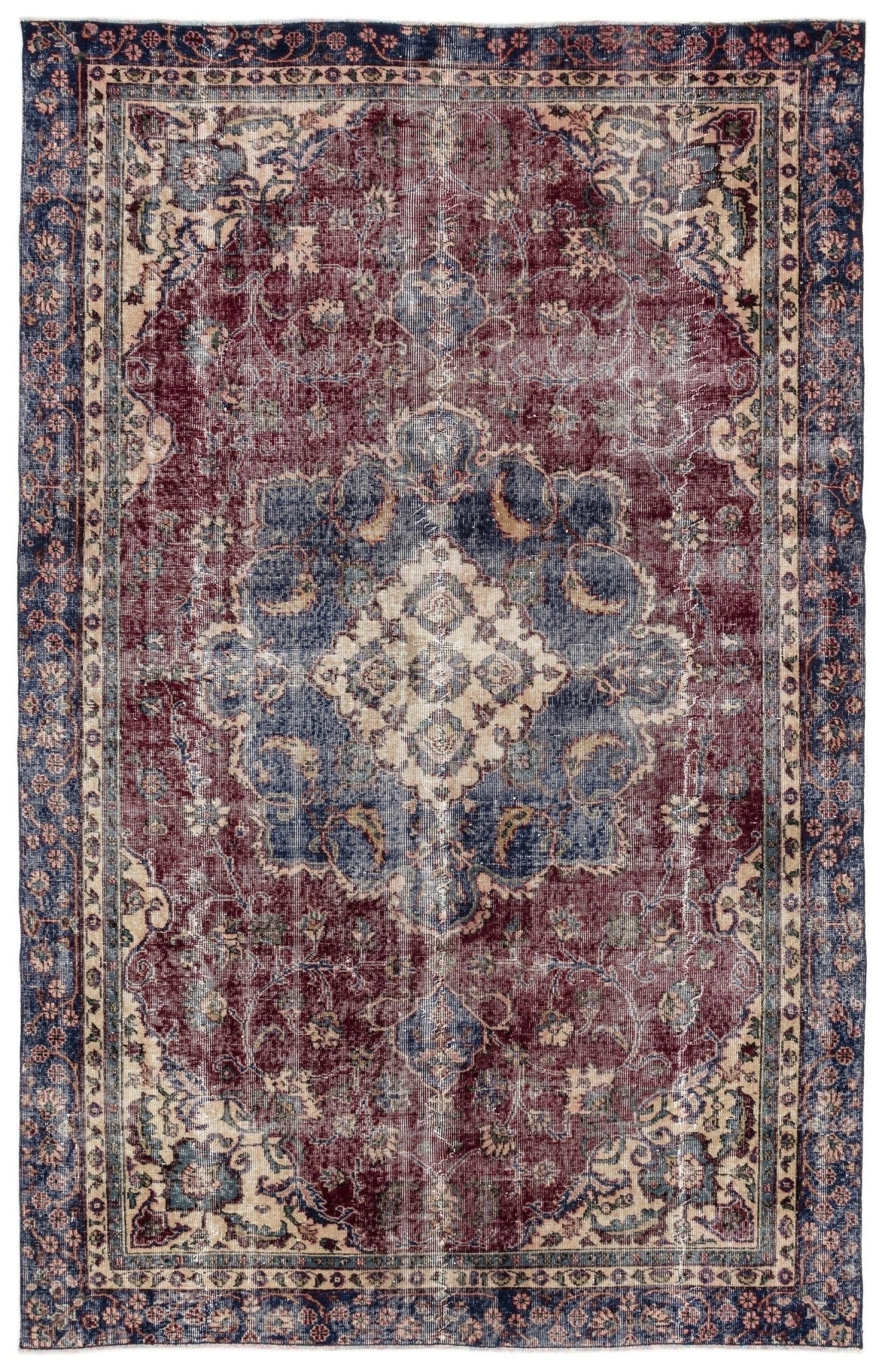 Atina 13084 Beige Vintage Wool Handmade Area Rug 6'2" x 9'7"
