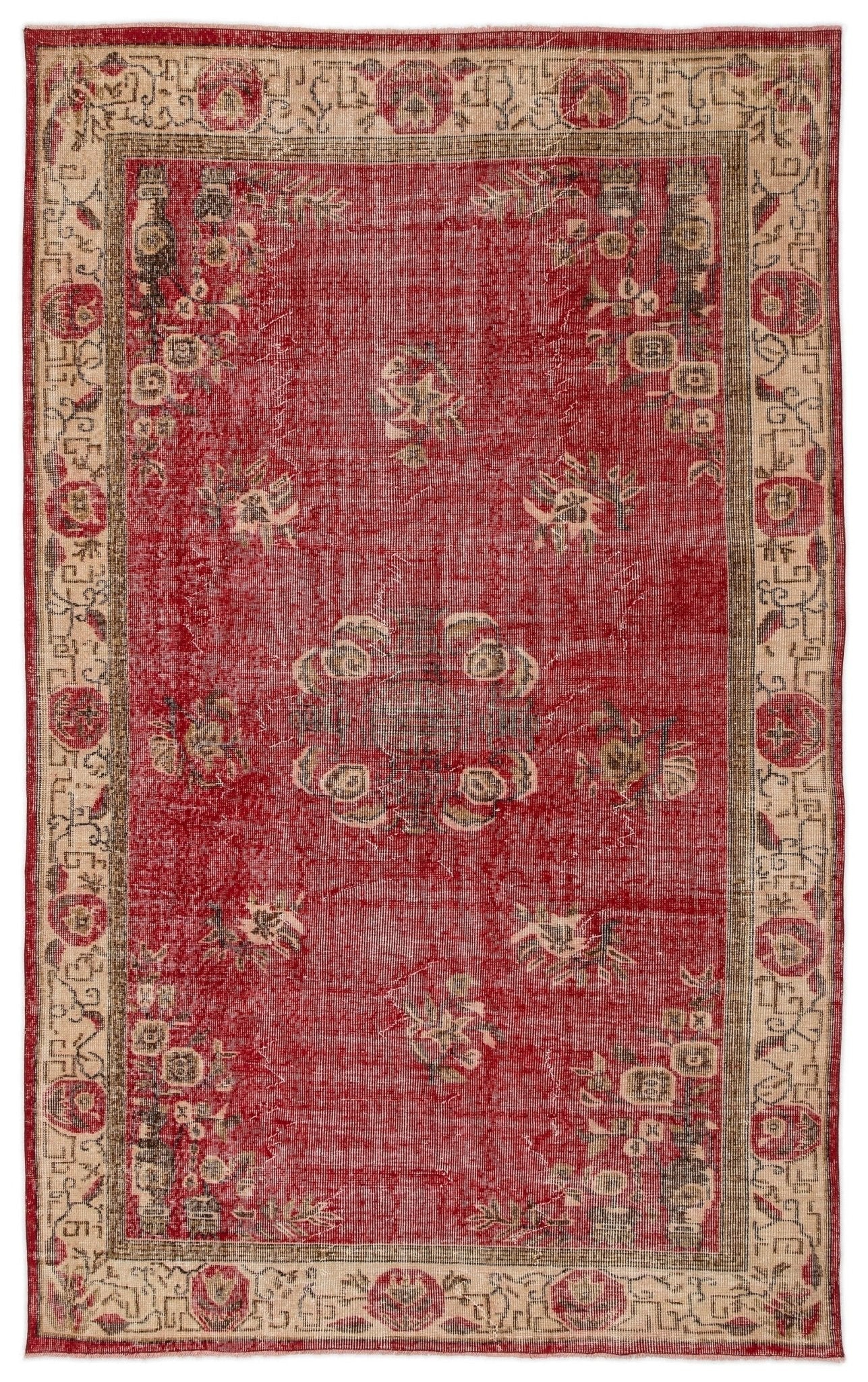 Atina 13870 Beige Vintage Wool Handmade Area Rug 5'7" x 9'1"