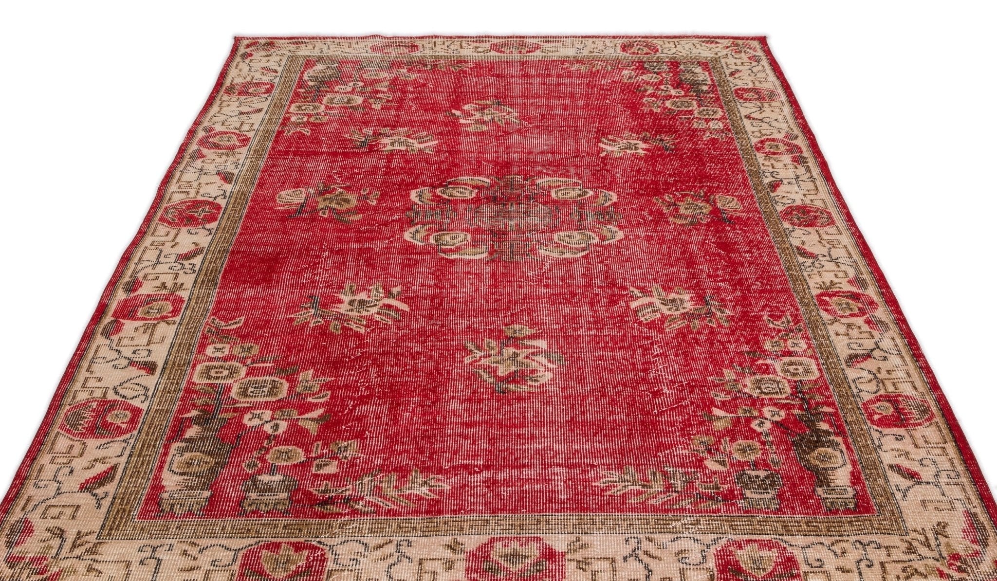Atina 13870 Beige Vintage Wool Handmade Area Rug 5'7" x 9'1"