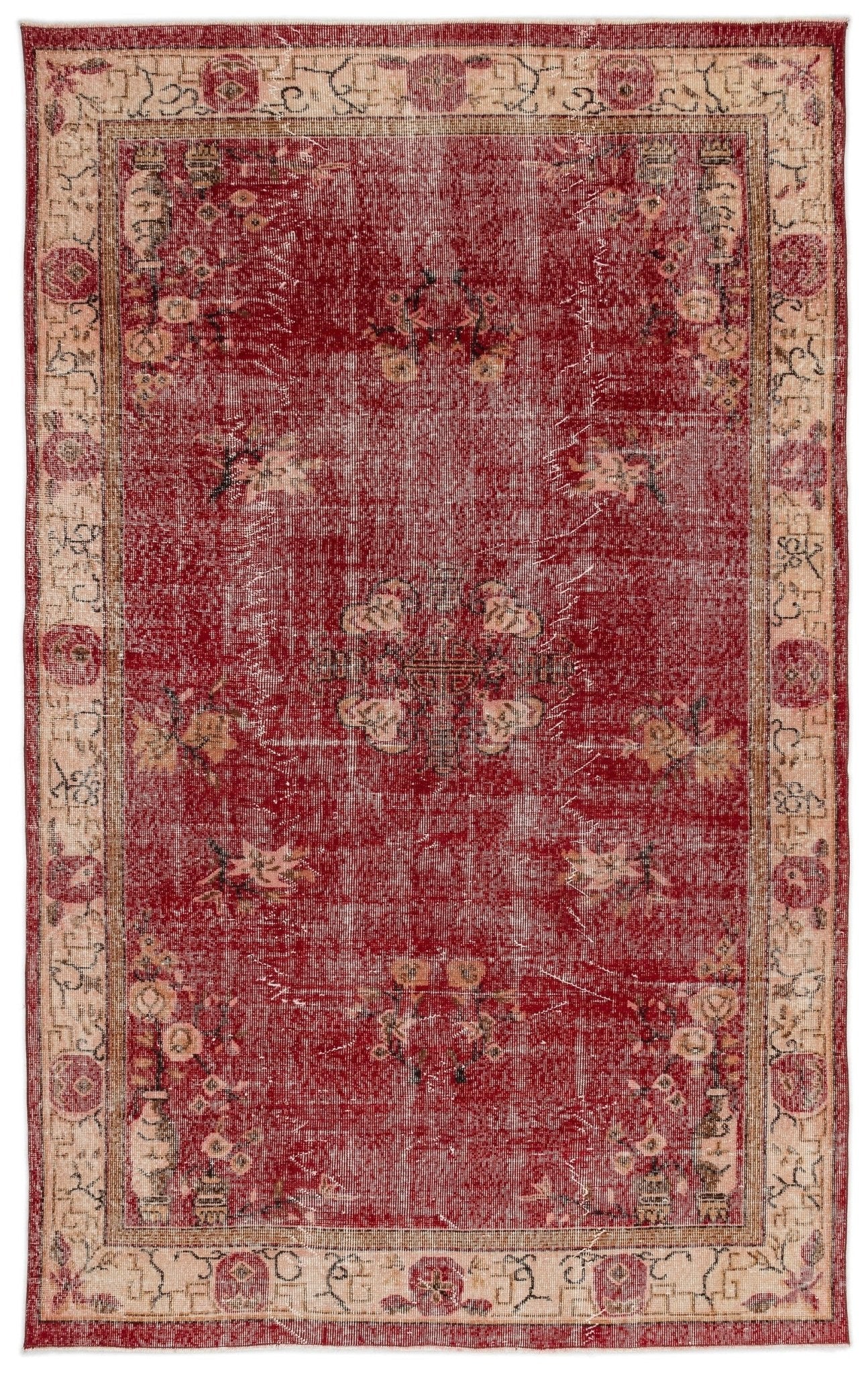 Atina 13986 Beige Vintage Wool Handmade Area Rug 6'11" x 8'2"