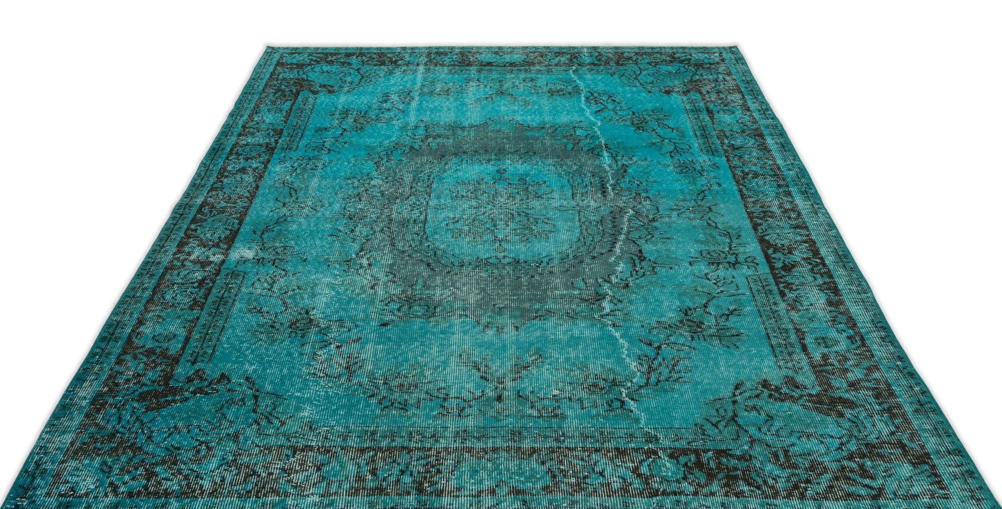 Atina 14983 Turquoise Vintage Wool Handmade Area Rug 5'10" x 8'8"