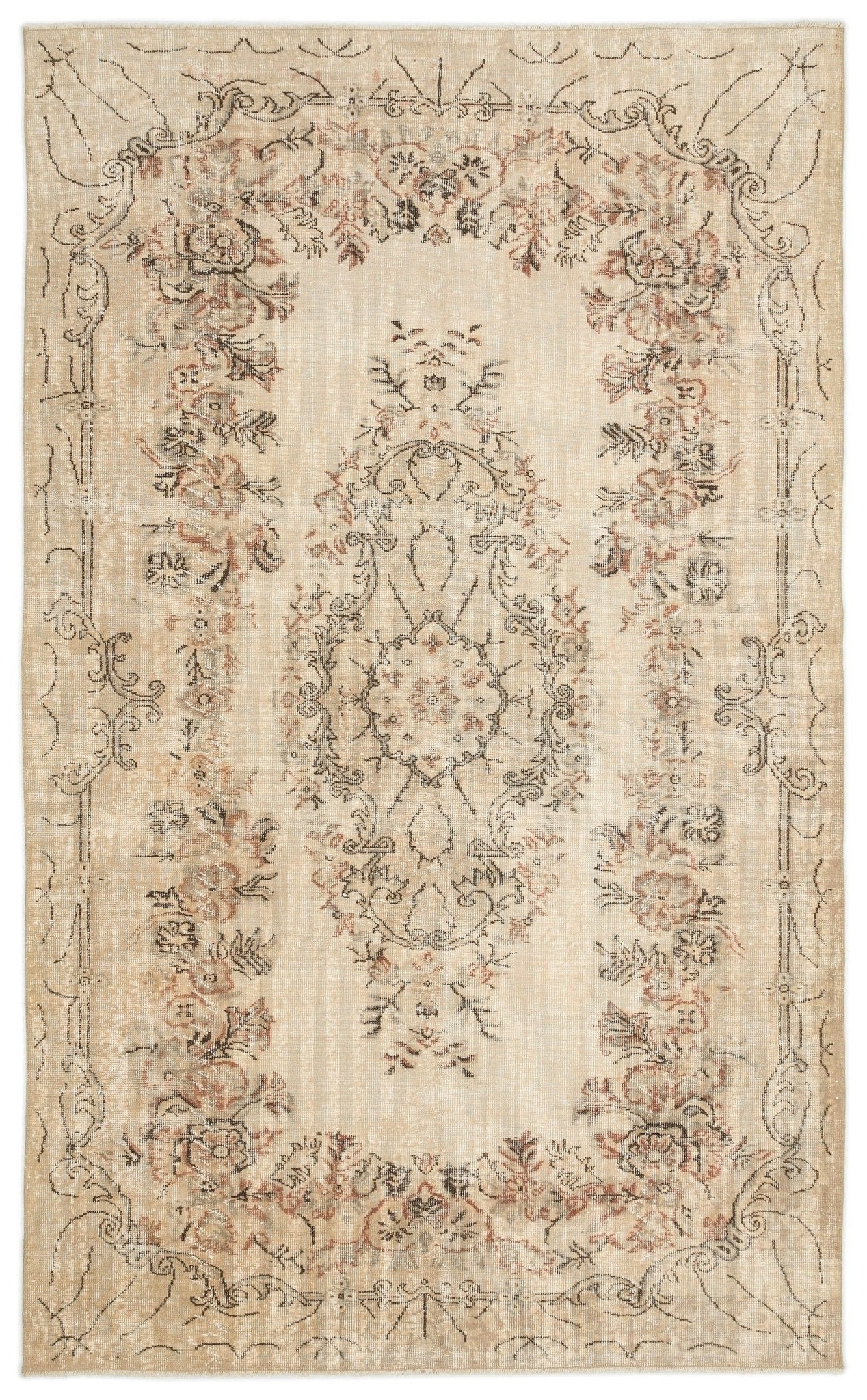 Atina 15164 Beige Vintage Wool Handmade Area Rug 5'9" x 9'10"