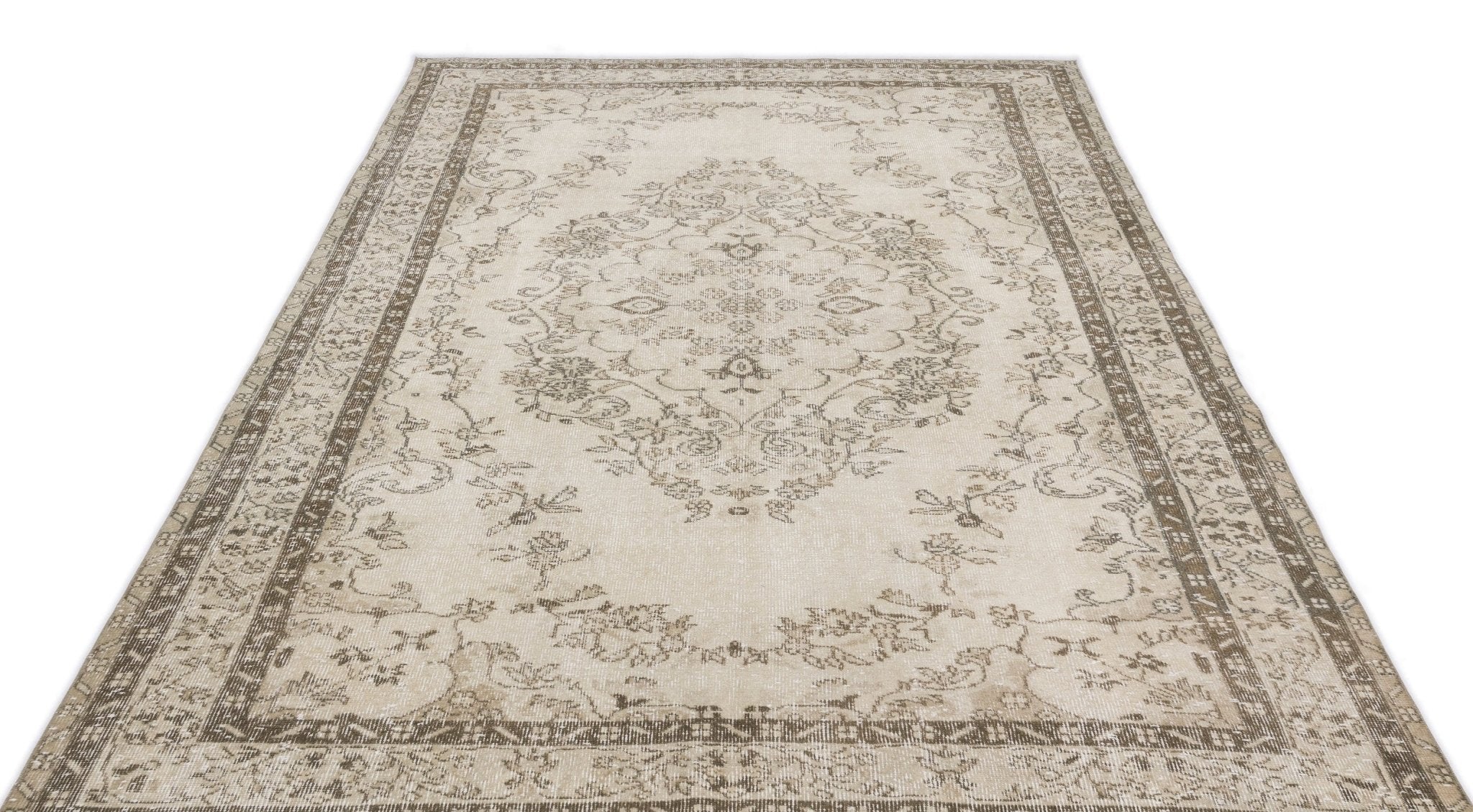 Atina 15176 Beige Vintage Wool Handmade Area Rug 6'1" x 10'1"
