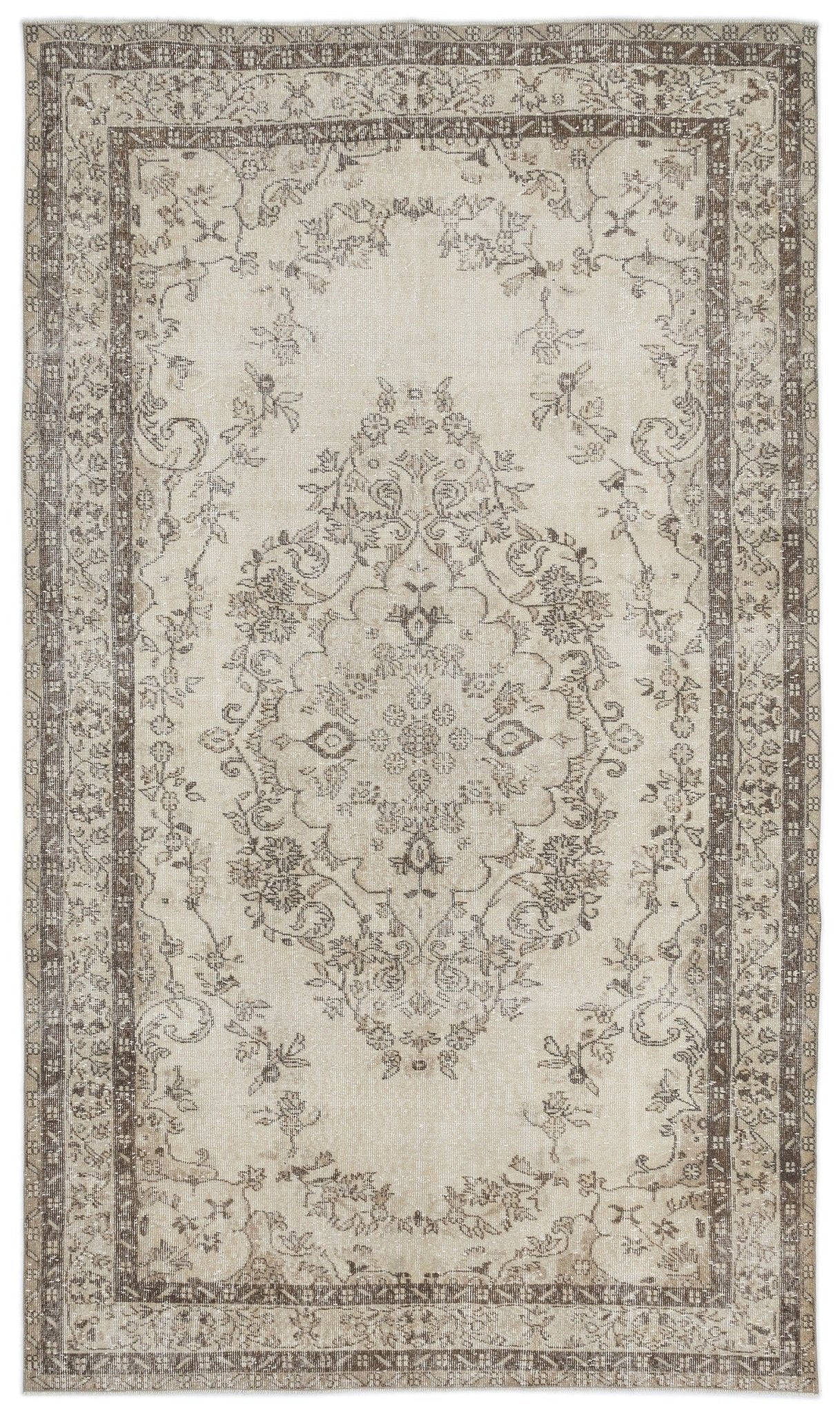 Atina 15176 Beige Vintage Wool Handmade Area Rug 6'1" x 10'1"