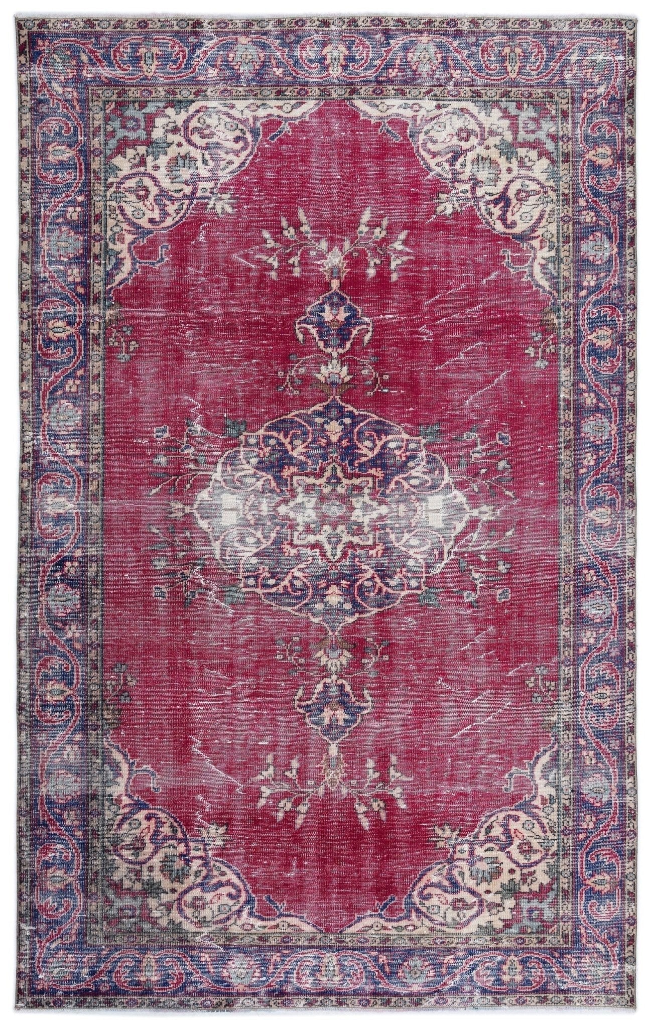 Atina 15746 Red Vintage Wool Handmade Area Rug 6'5" x 10'2"