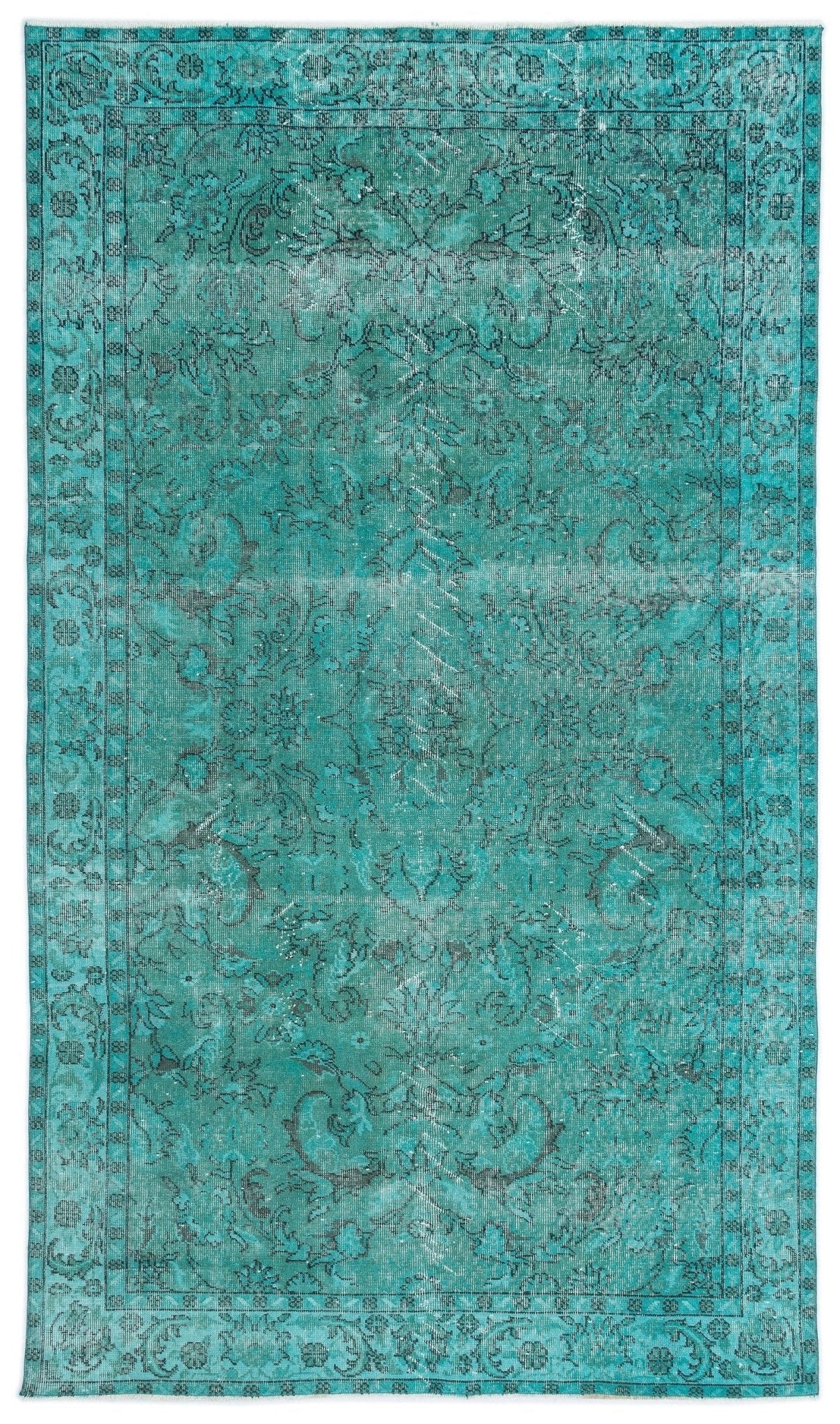 Atina 15940 Turquoise Vintage Wool Handmade Area Rug 5'5" x 9'3"