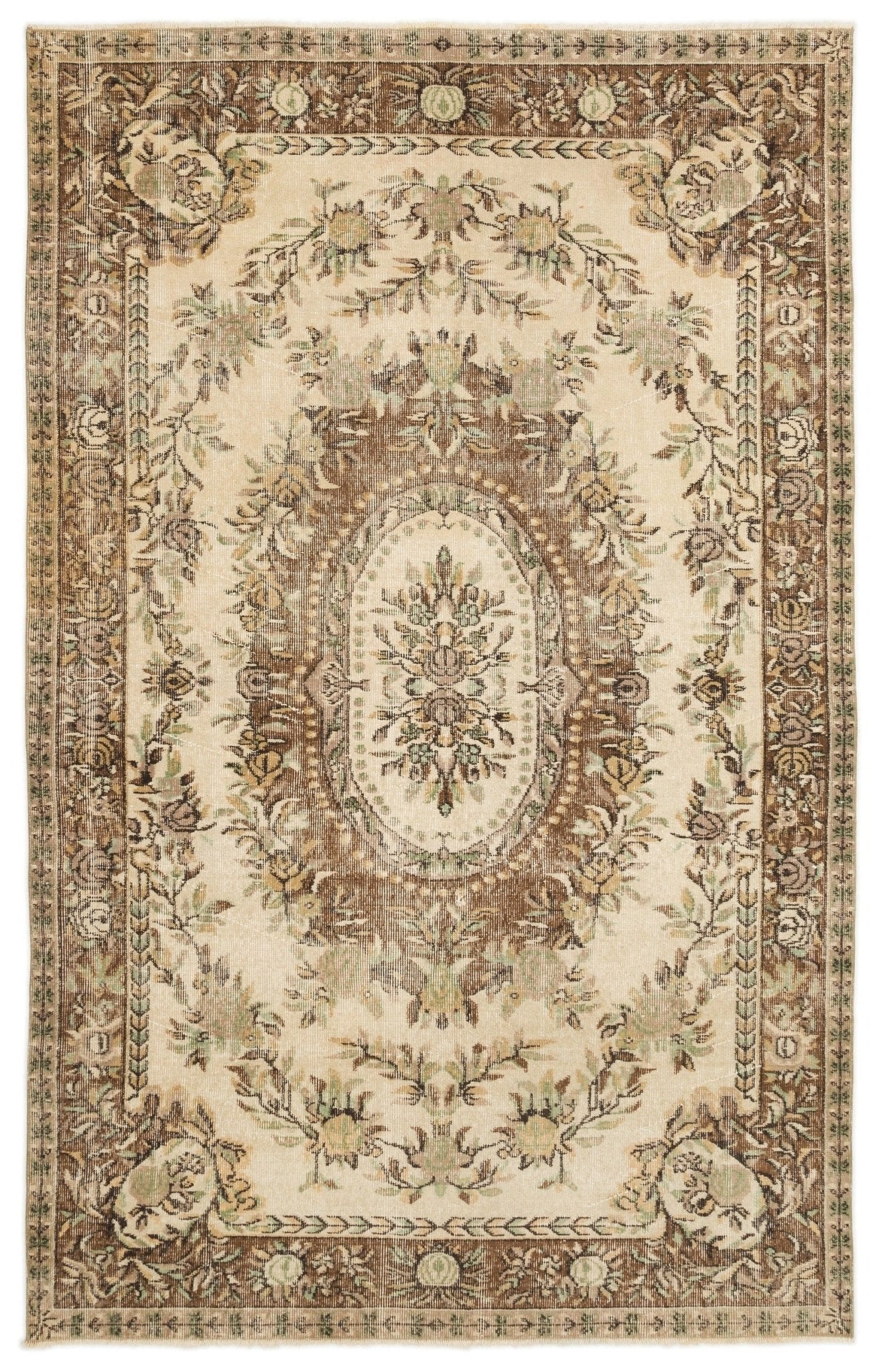 Atina 17102 Beige Vintage Wool Handmade Area Rug 5'7" x 8'9"
