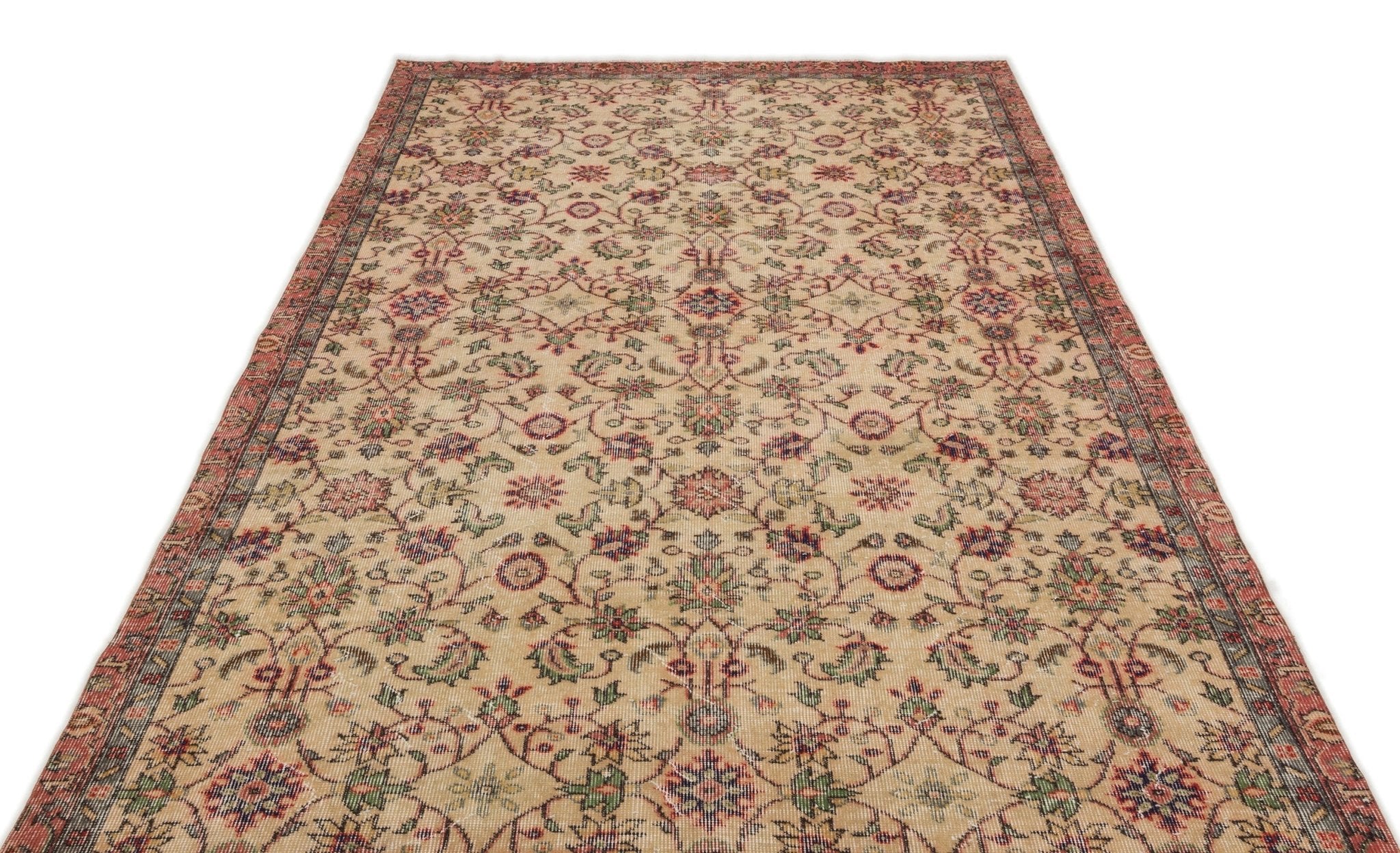 Atina 17210 Beige Vintage Wool Handmade Area Rug 5'5" x 9'6"