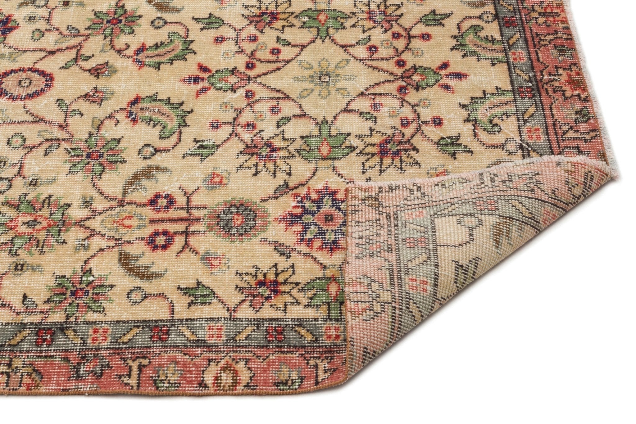 Atina 17210 Beige Vintage Wool Handmade Area Rug 5'5" x 9'6"
