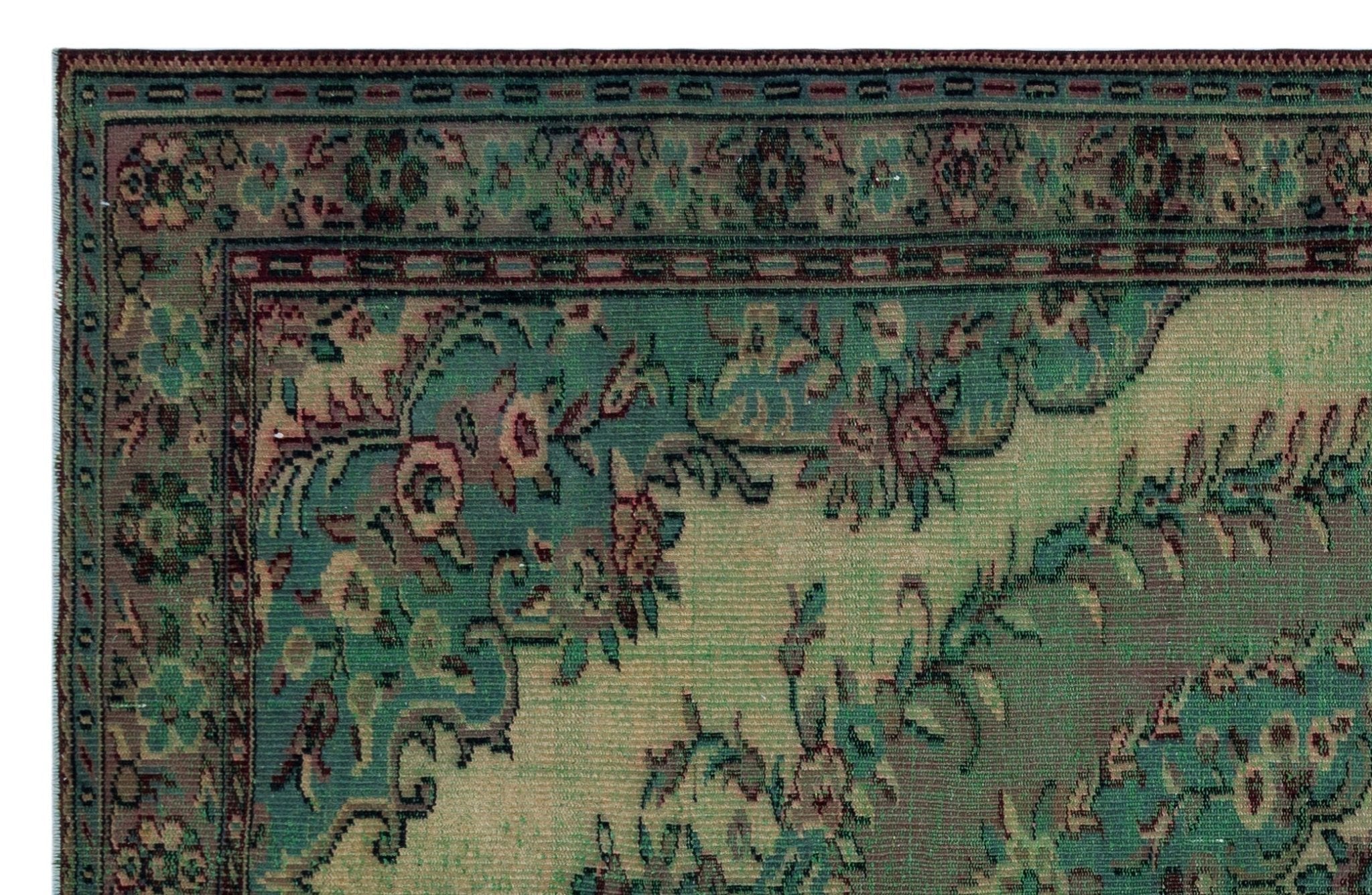 Atina 26966 Green Vintage Wool Handmade Area Rug 5'10" x 9'1"