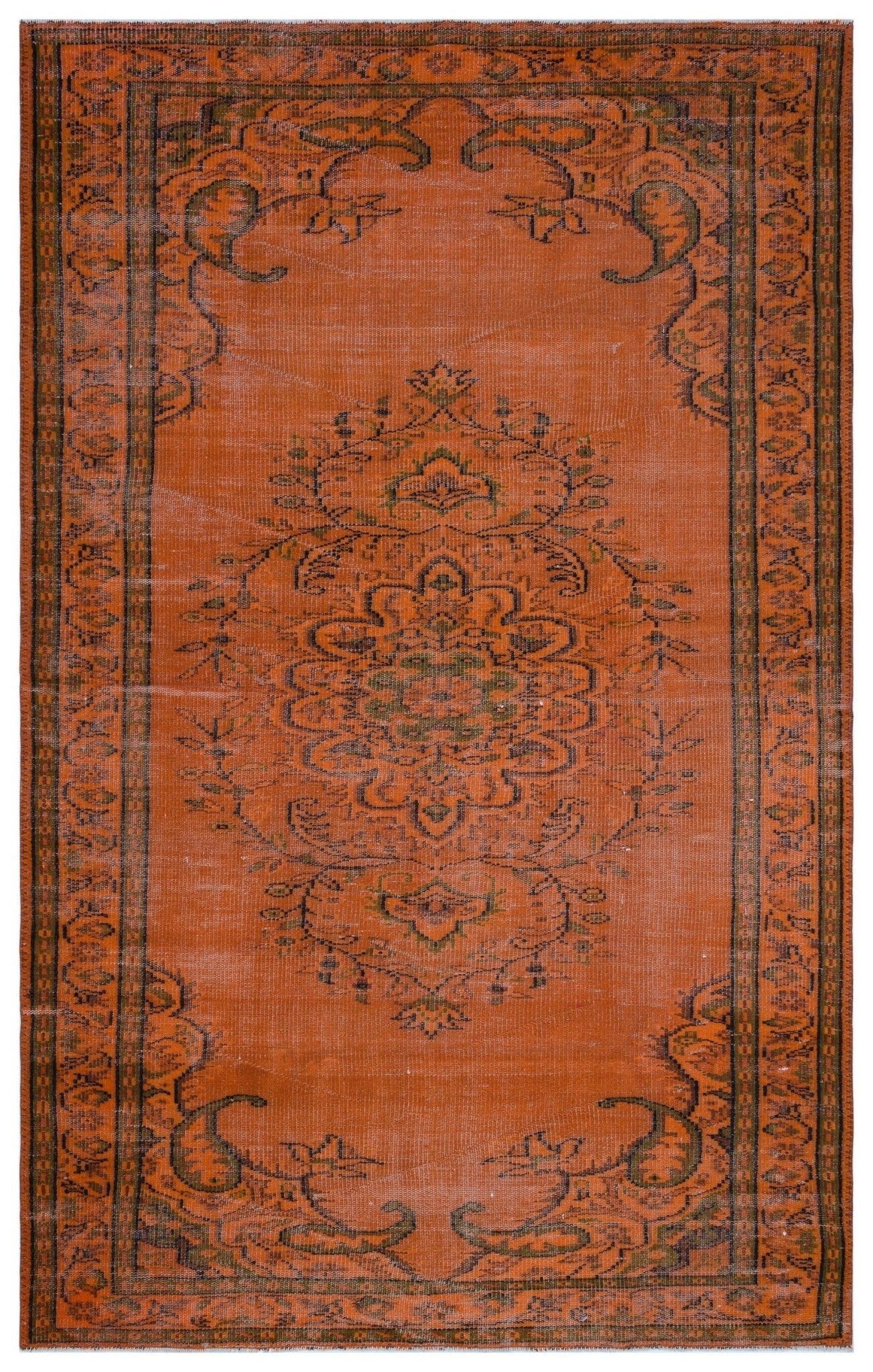 Atina 27965 Orange Vintage Wool Handmade Area Rug 5'6" x 8'11"
