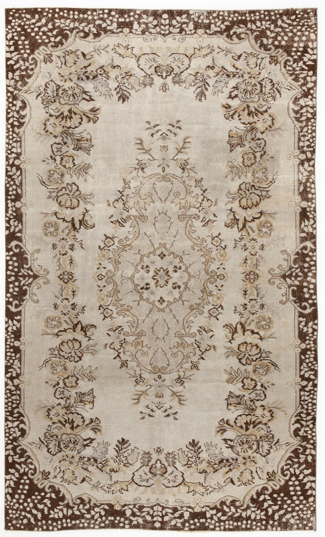 Atina 3876 Beige Vintage Wool Handmade Area Rug 5'5" x 8'11"