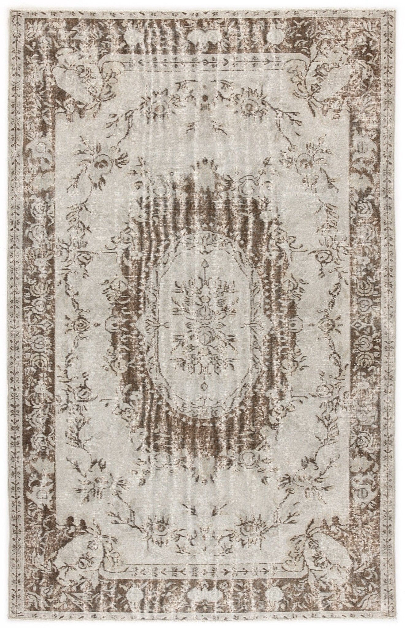 Atina 5070 Beige Vintage Wool Handmade Area Rug 5'5" x 8'5"