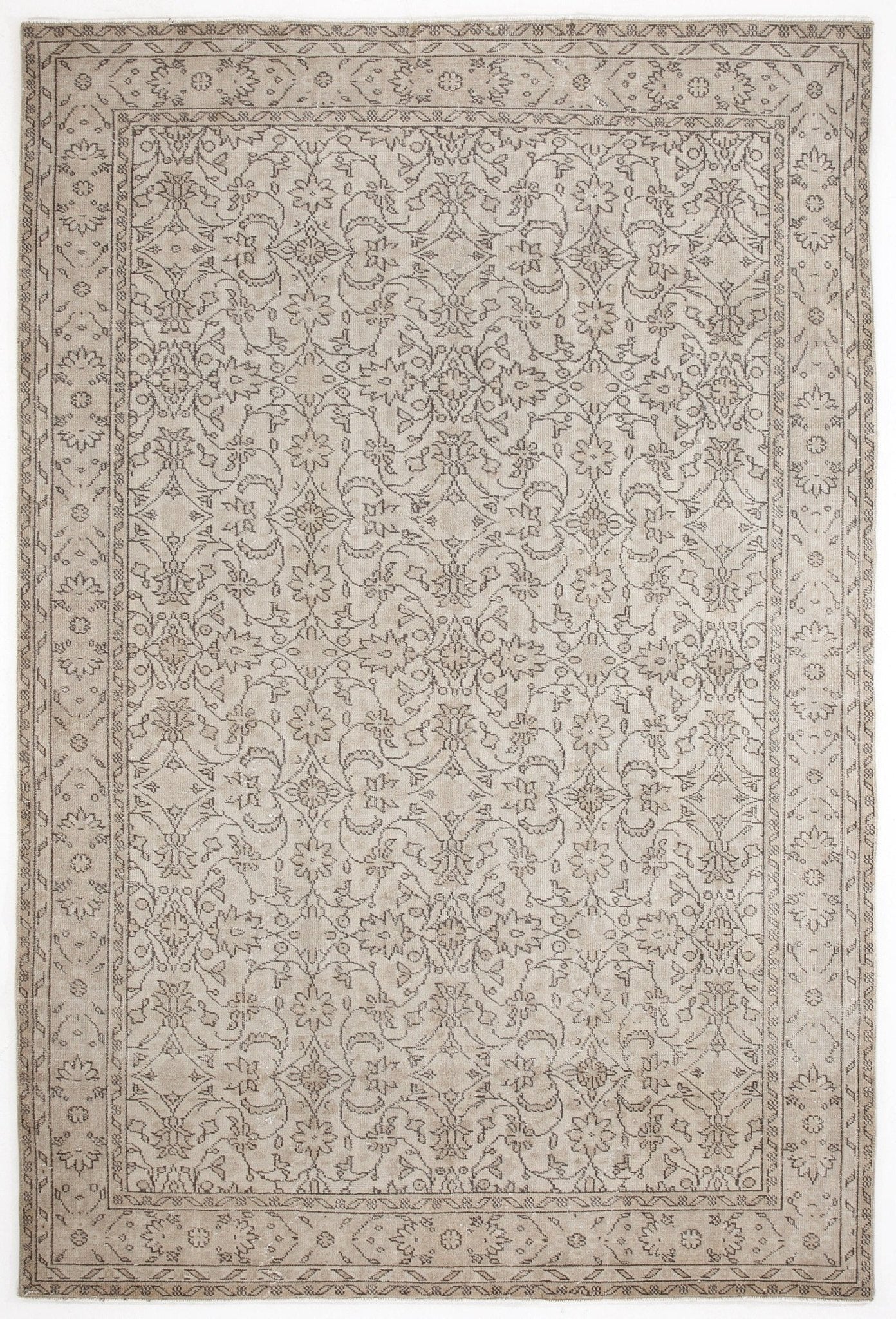Atina 5514 Beige Vintage Wool Handmade Area Rug 6'1" x 9'3"